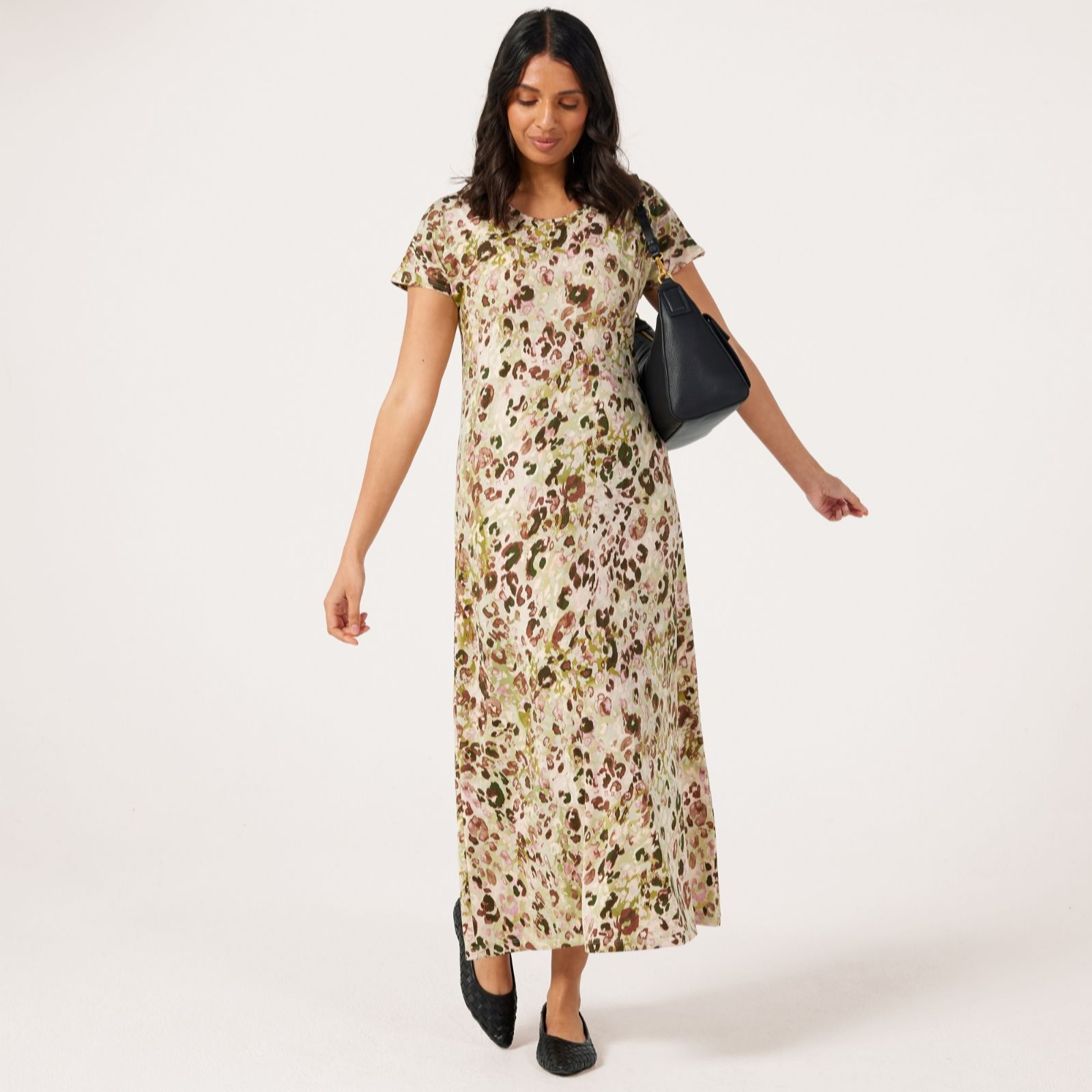 Kim & Co Blue Multi Printed Brazil Jersey Short Dolman Sleeve Maxi Dress