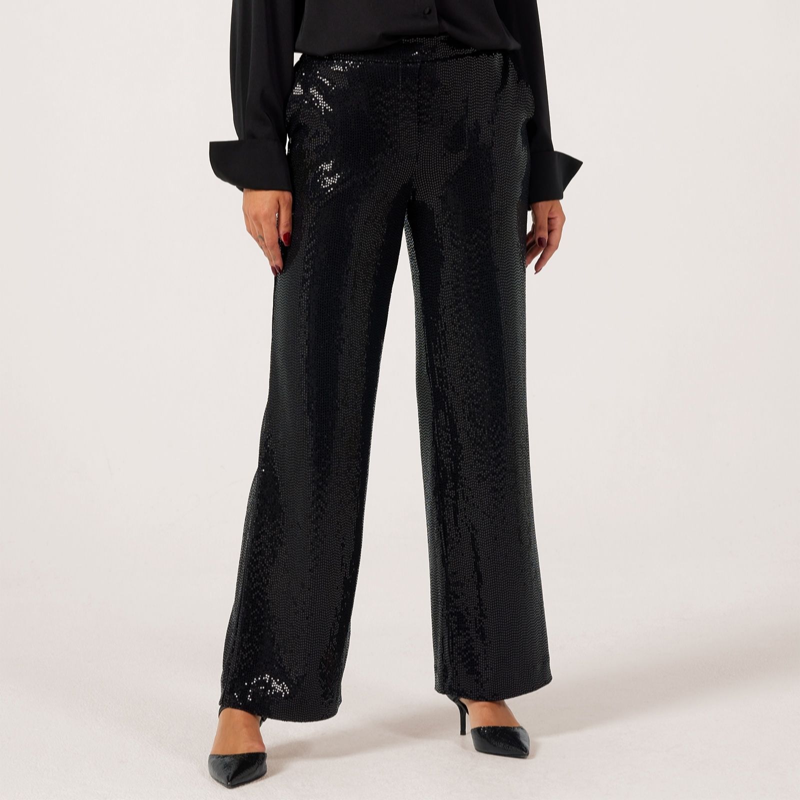 Helene Berman Black Sparkle Trousers With Stretch Waistband