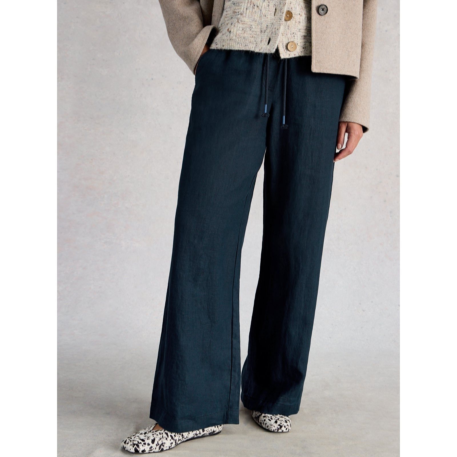 White Stuff Chambray Blue Ally Linen Wide Leg Trouser