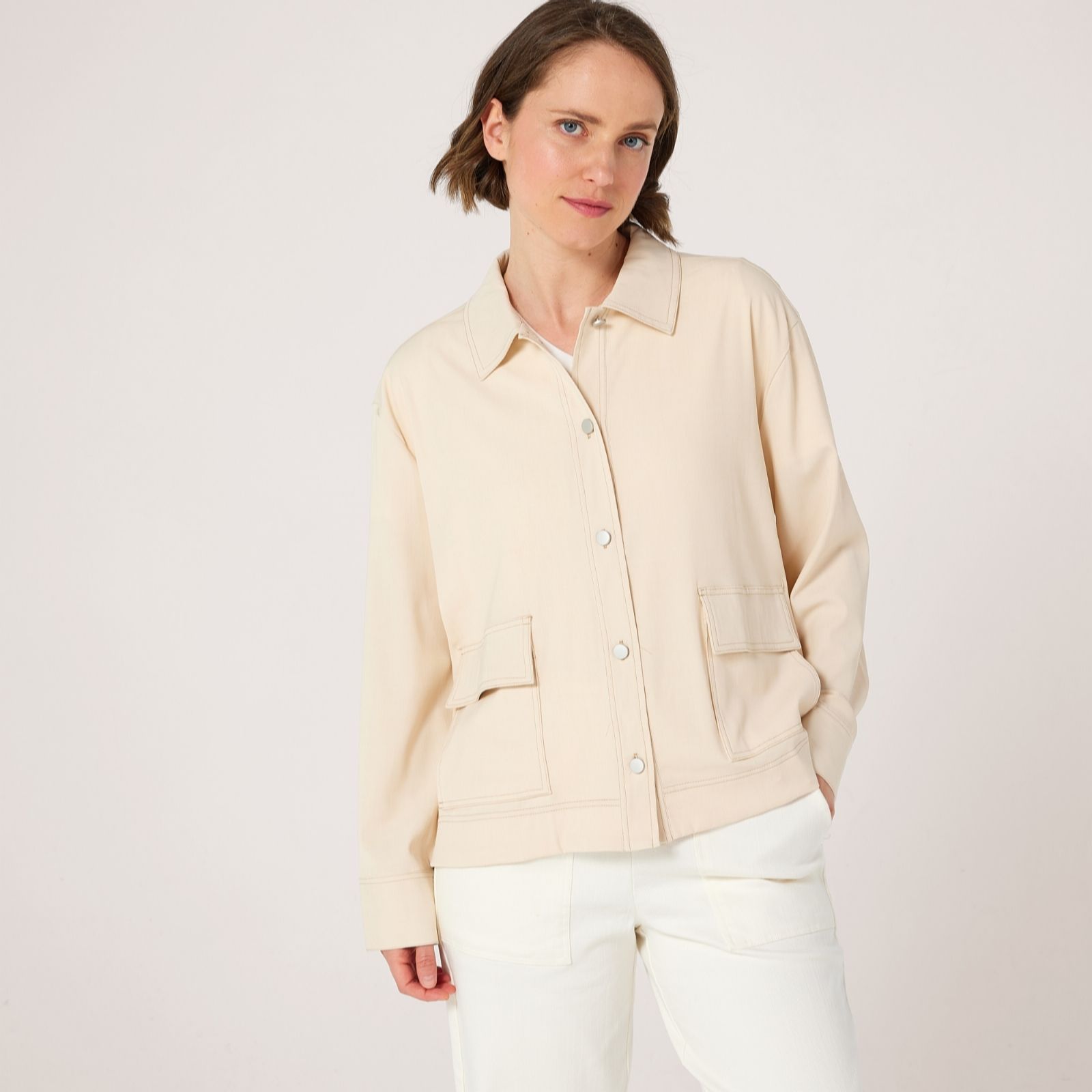 Marlawynne Light Wash Denim Pique Chambray Shirt Jacket