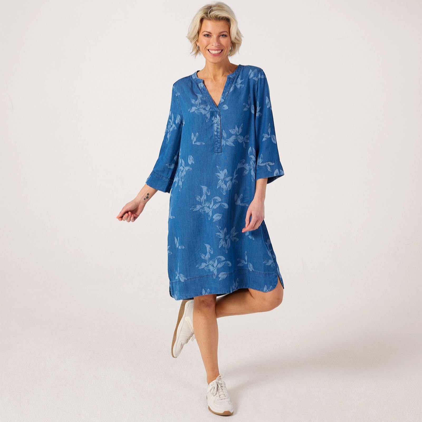 Masai Copenhagen Blue Denim Nokolo Printed Light Denim Shift Dress