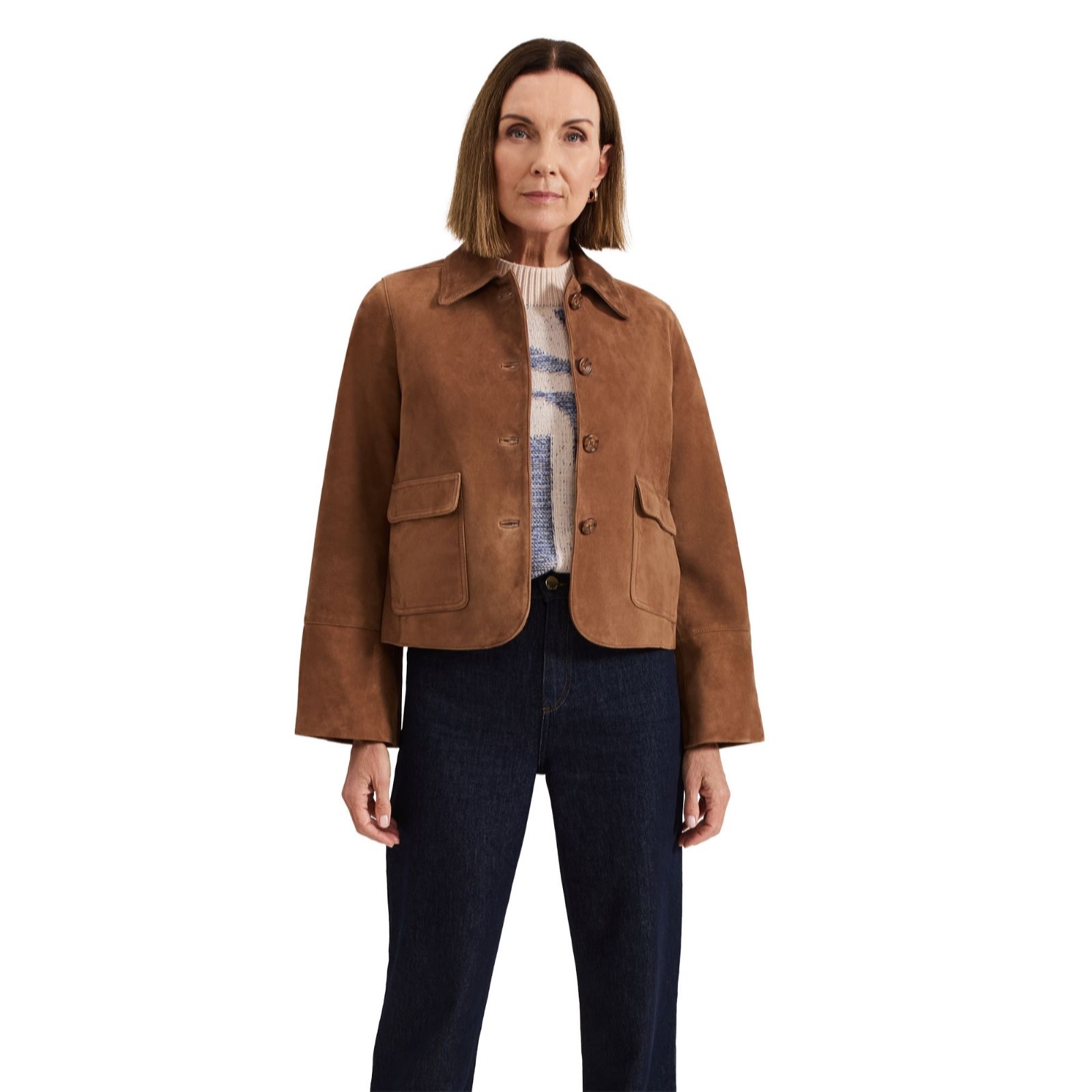 Phase Eight Indira Tan Genuine Leather Suede Button Up Jacket women's
