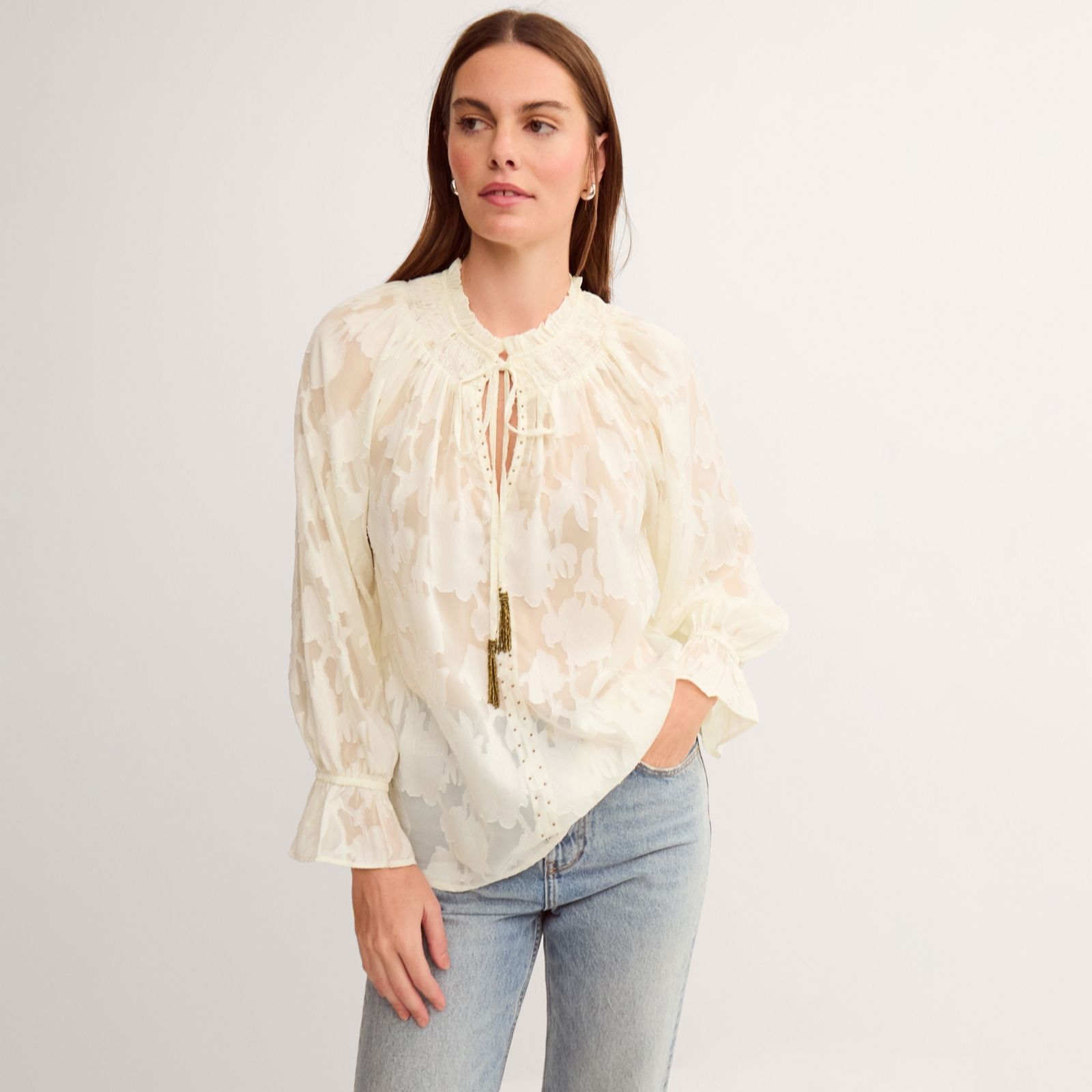 Monsoon Ivory Lyra Burnout Top