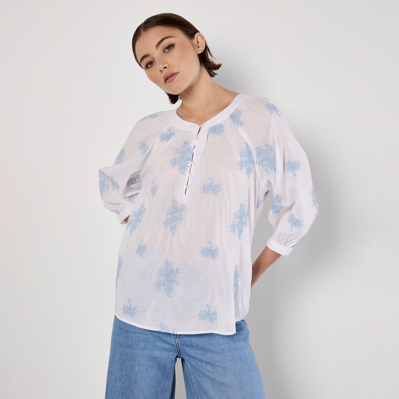 Apricot Embroidered Dotty Flower Blouse