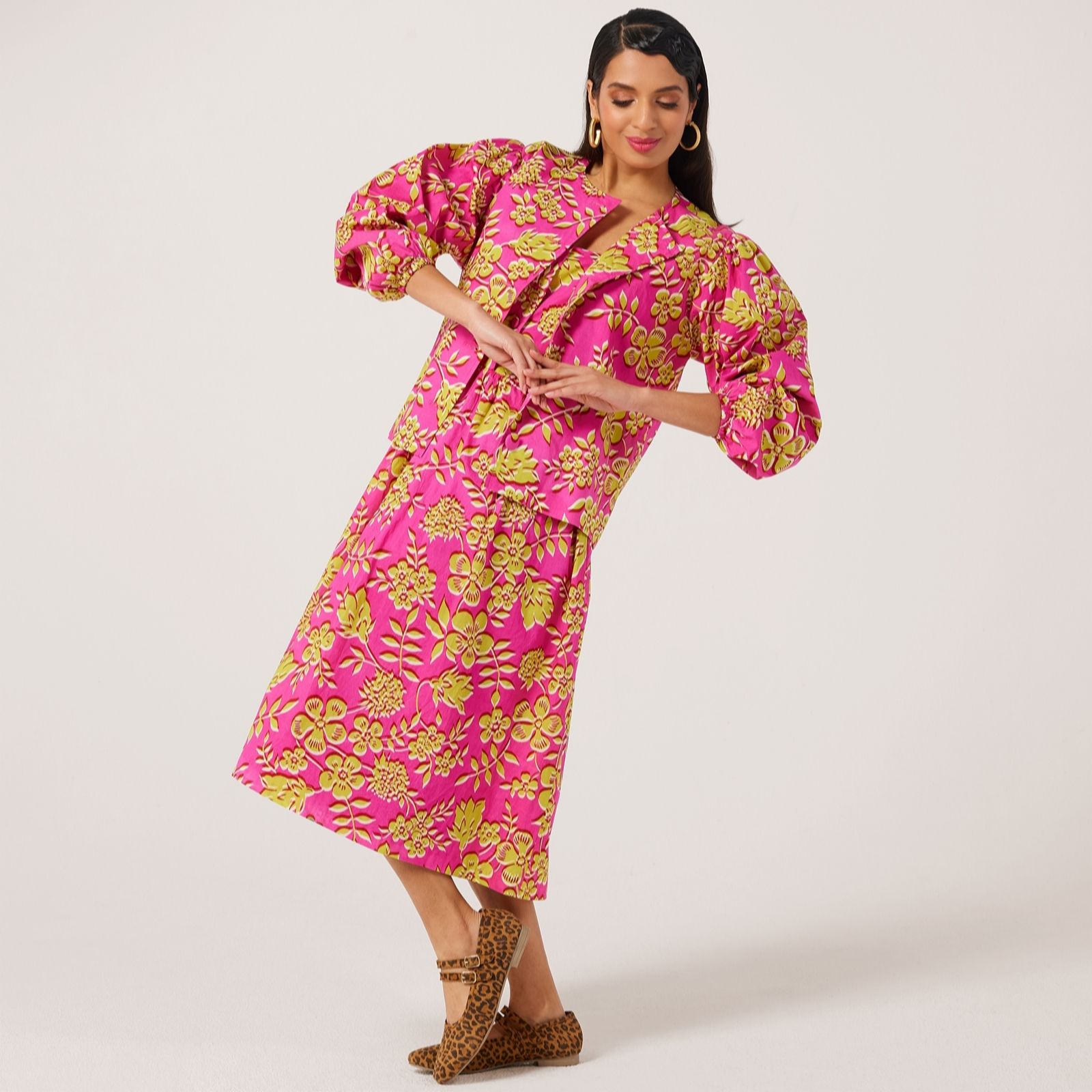 Helene Berman Edenham Haze Pink Made With Liberty Fabric Puff Sleeve Jacket