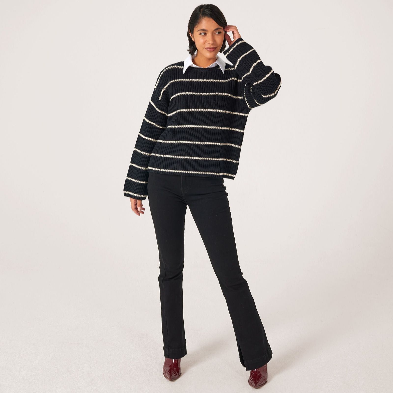 Selected Femme Black Birch Stripe Selma Knitted Jumper