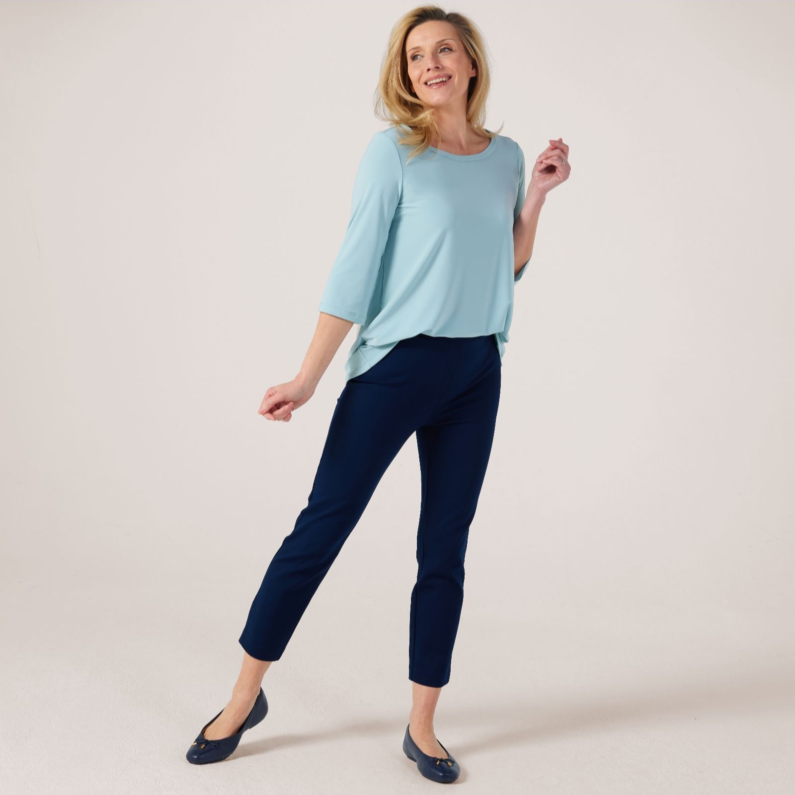 Kim & Co Black Stretch Ponte Jersey Sleek Ankle Narrow Leg Trousers Petite