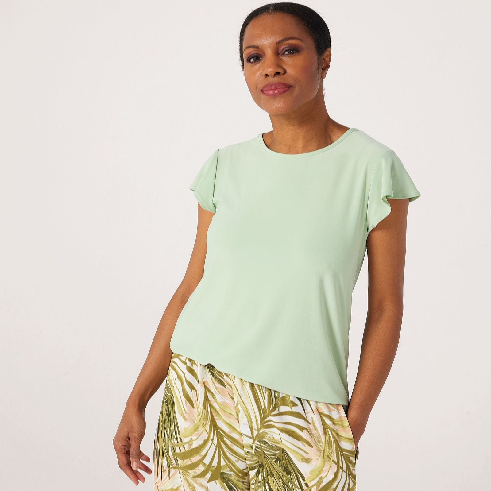 Kim & Co Deluxe Brazil Jersey Short Flutter Sleeve Top women's