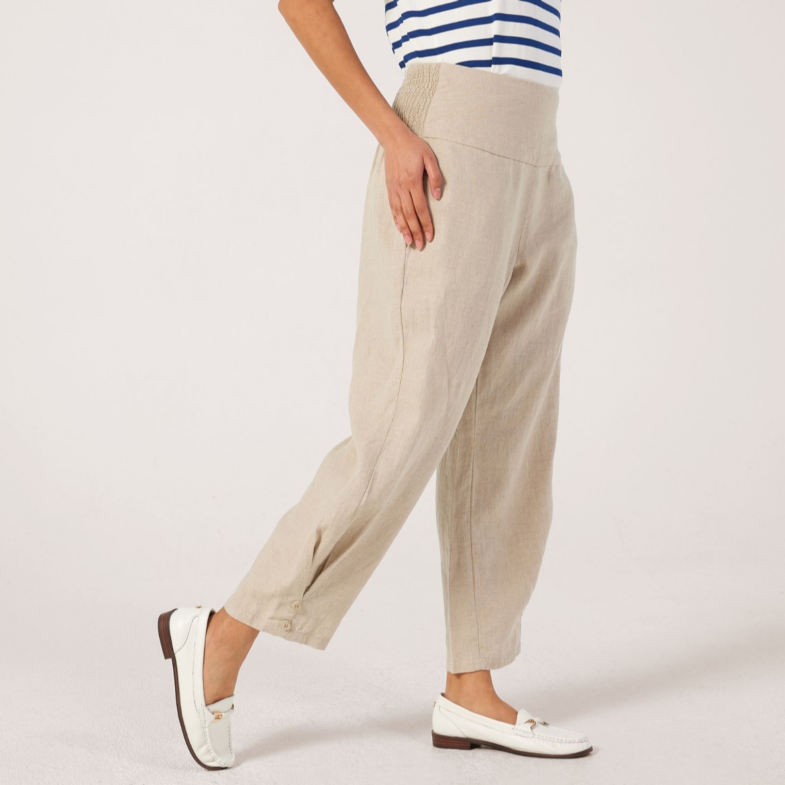 Masai Copenhagen Black Penna 100% Linen Cropped Trousers With Stretch Waist
