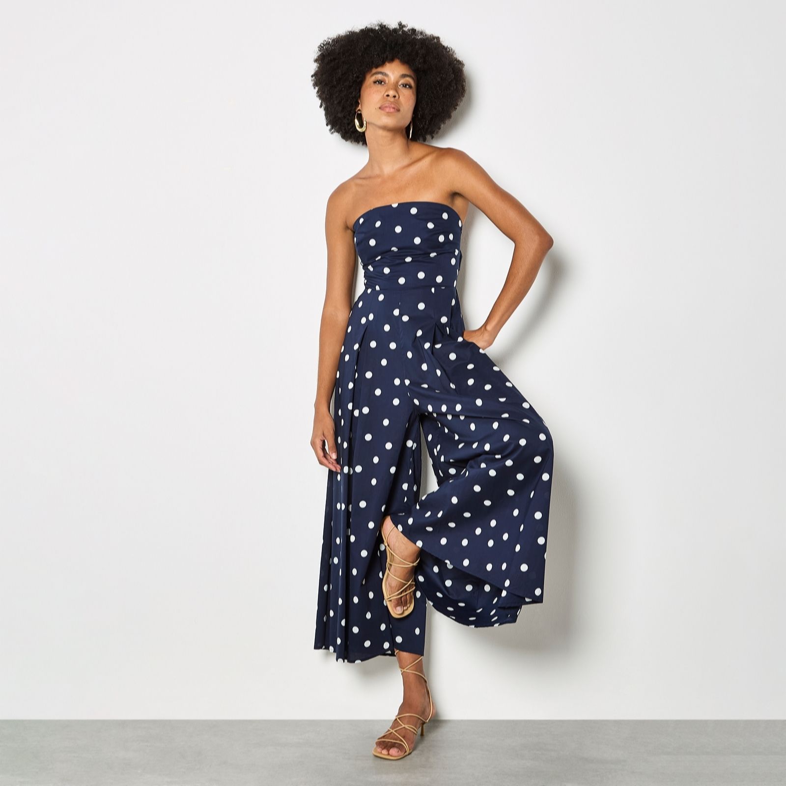 Apricot Women's Polka Dot Bow Back Cotton Jumpsuit in Brown | Size: 18