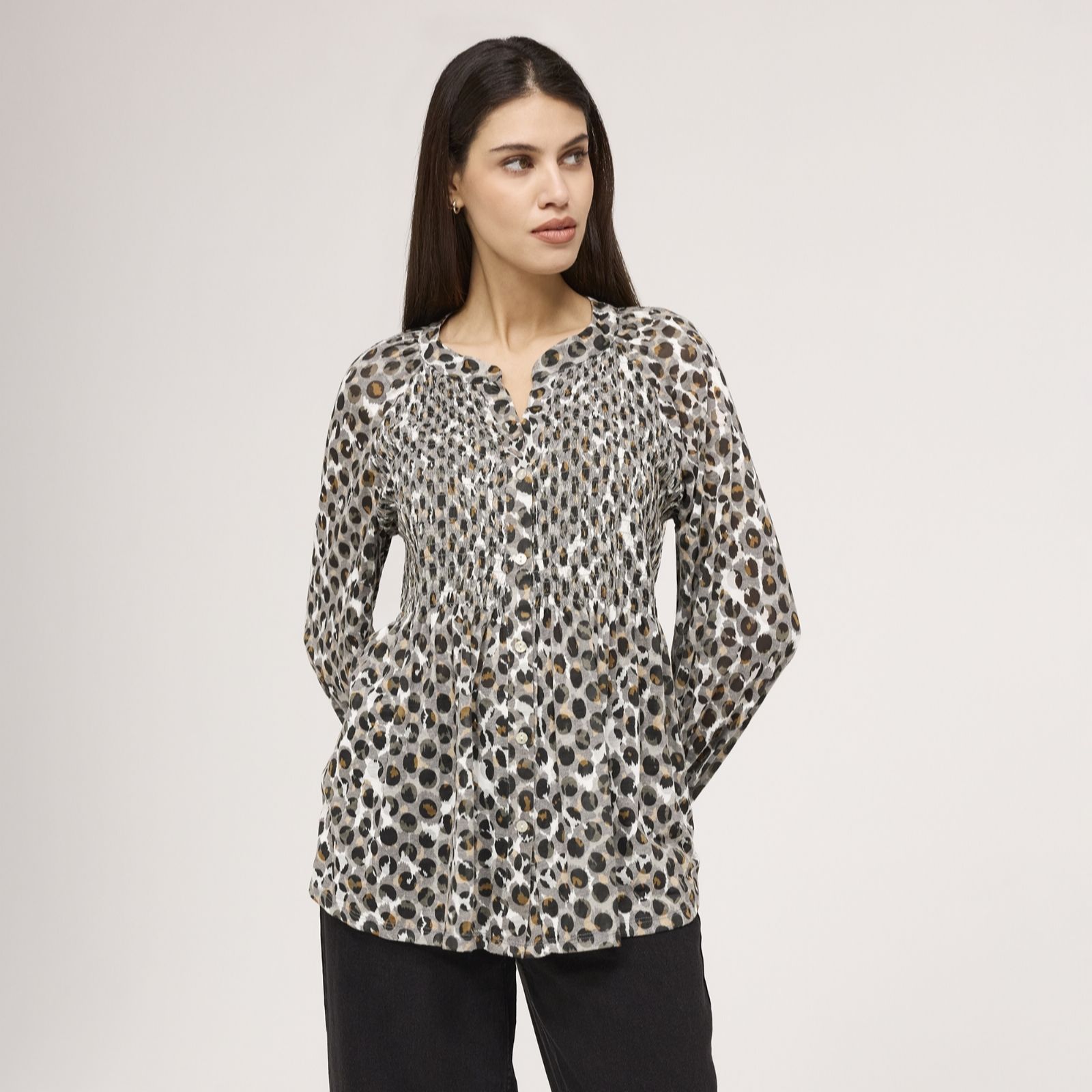 Finery London Martha Printed Animal Button Up Jersey Blouse women's