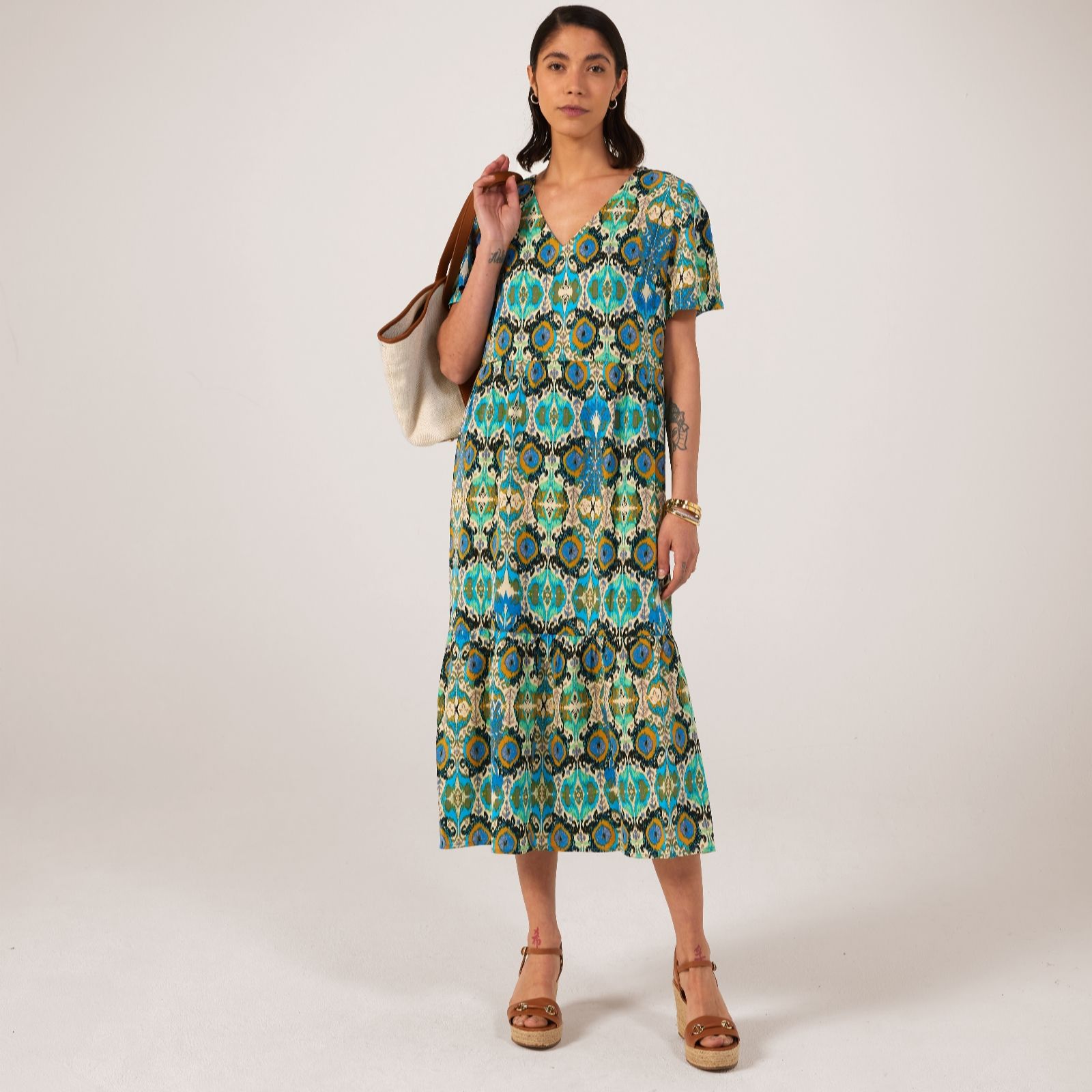 Frank Usher Dress with V-Neck &  Short Sleeves