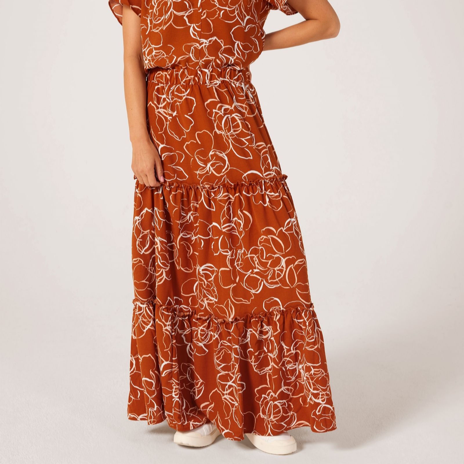 Nina Leonard Printed Tiered Maxi Skirt