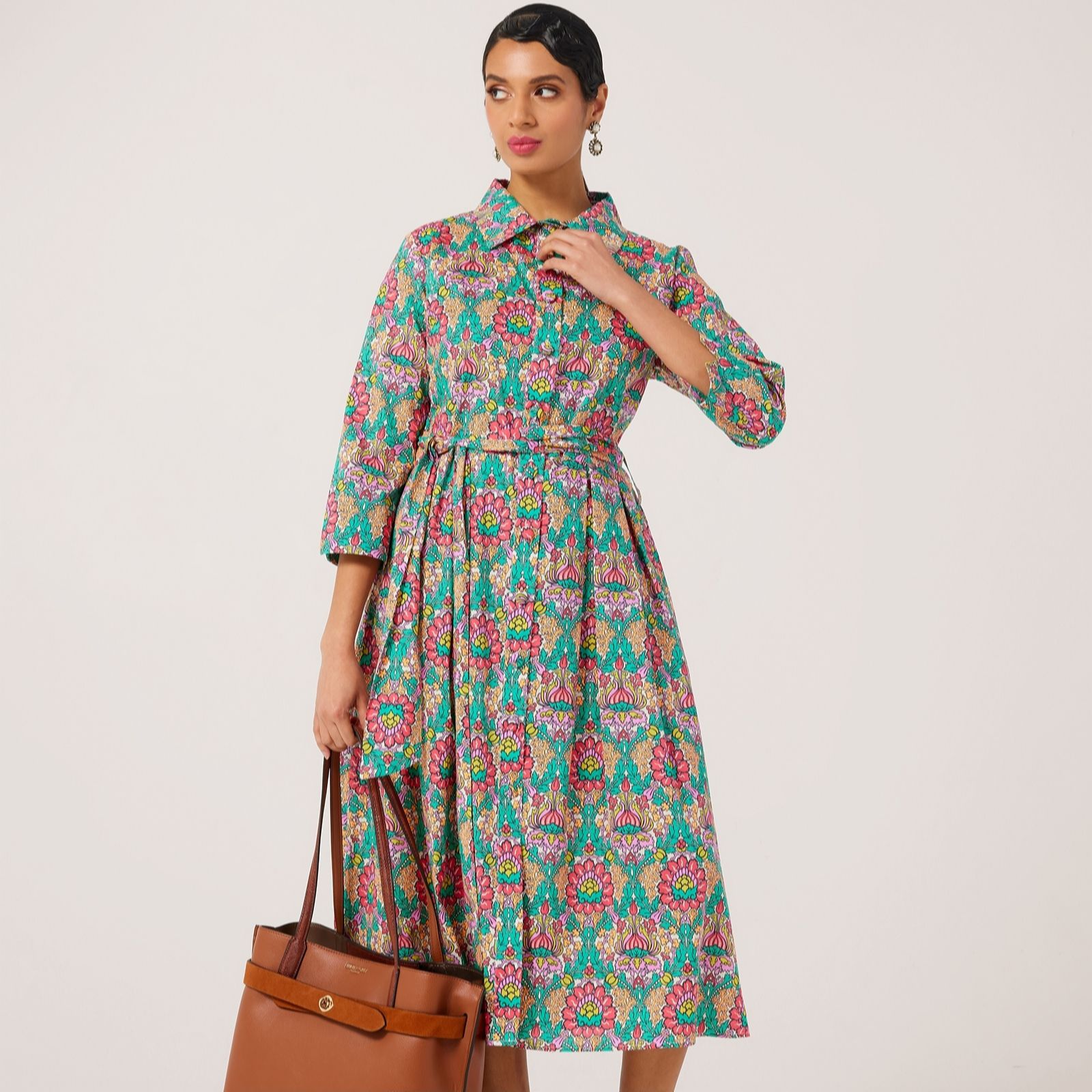 Helene Berman Electric Nouveau Green Pink Made With Liberty Fabric Shirt Dress