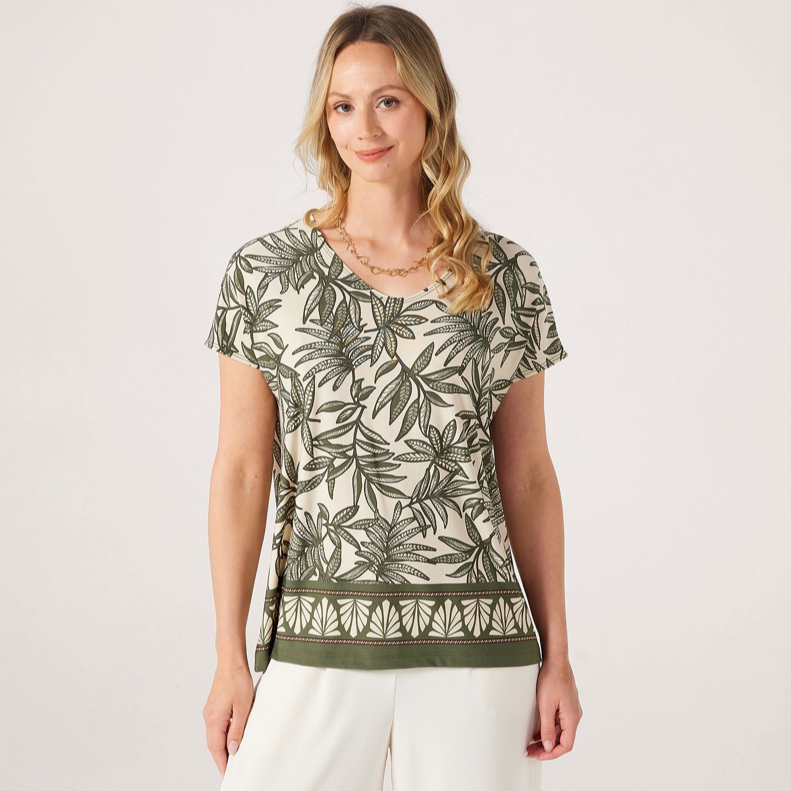 Kim & Co Black,Blue Multi Border Print Brazil Jersey Short Dolman T-Shirt