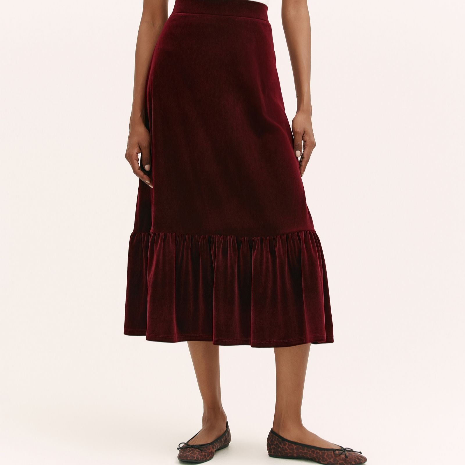 Finery London Joline Stretch Velvet Tiered Skirt women's