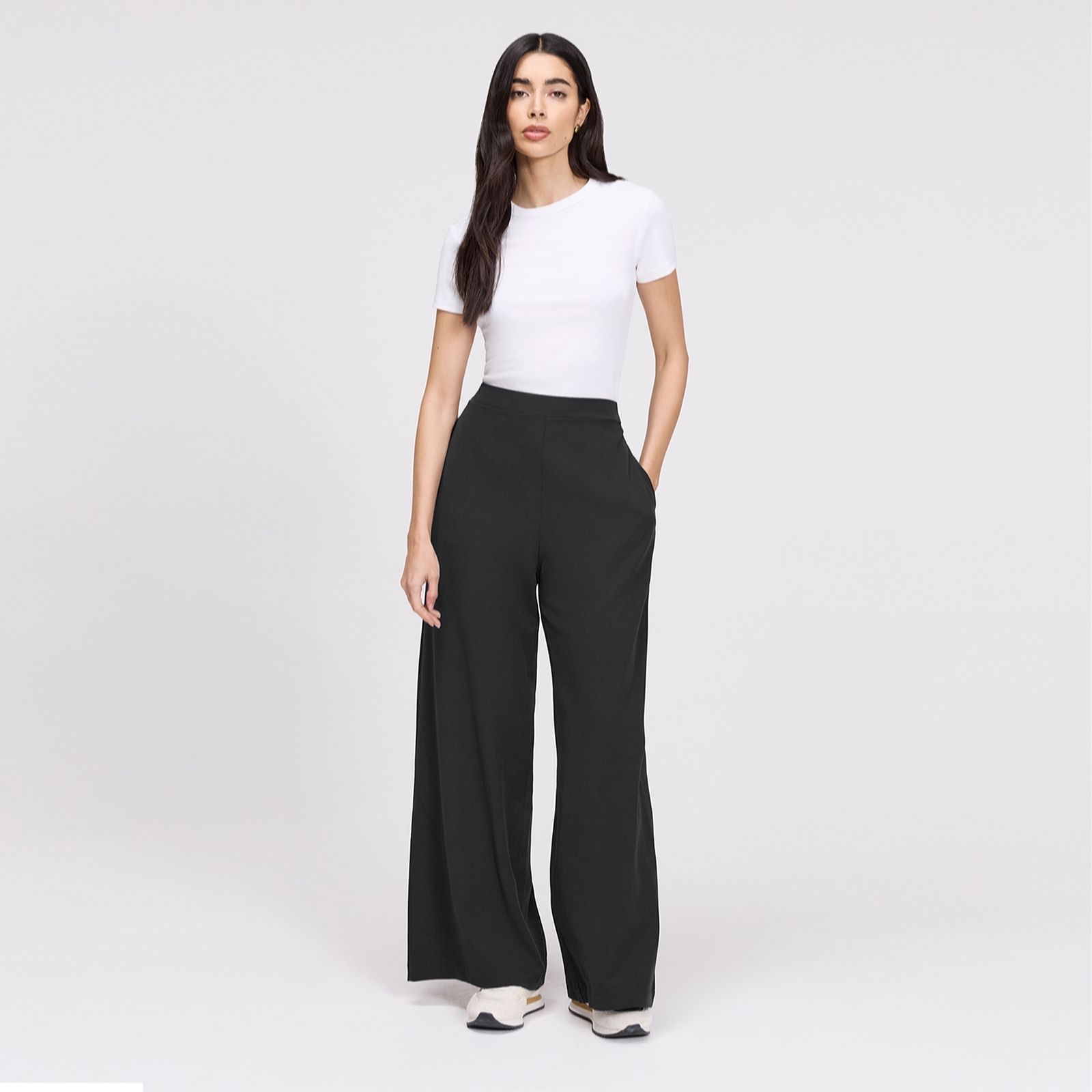 Finery Black London Apollo Crepe Wide Leg Full Length Trousers Standard