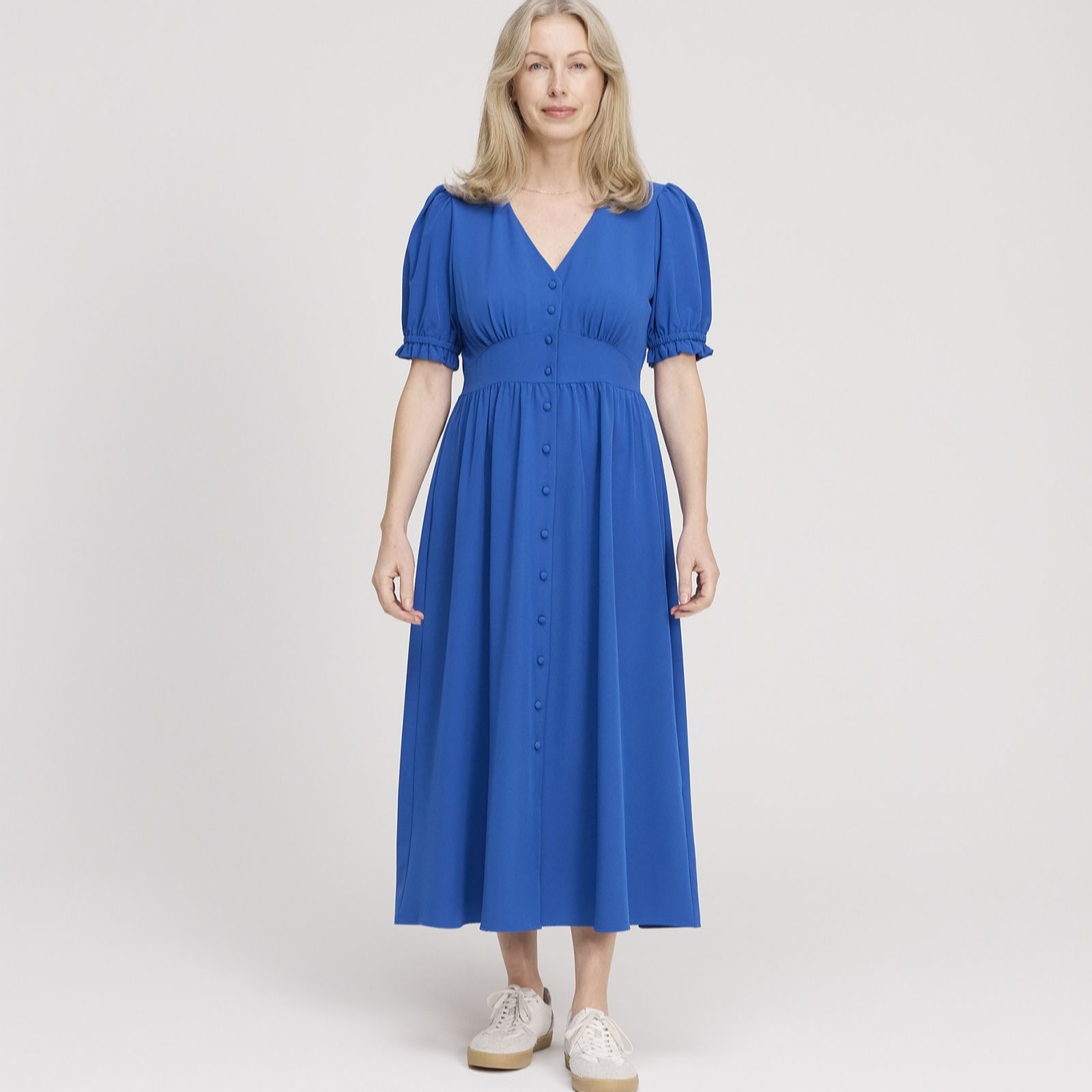 Finery Cobalt London Samantha Crepe Button Through Midi Dress Standard