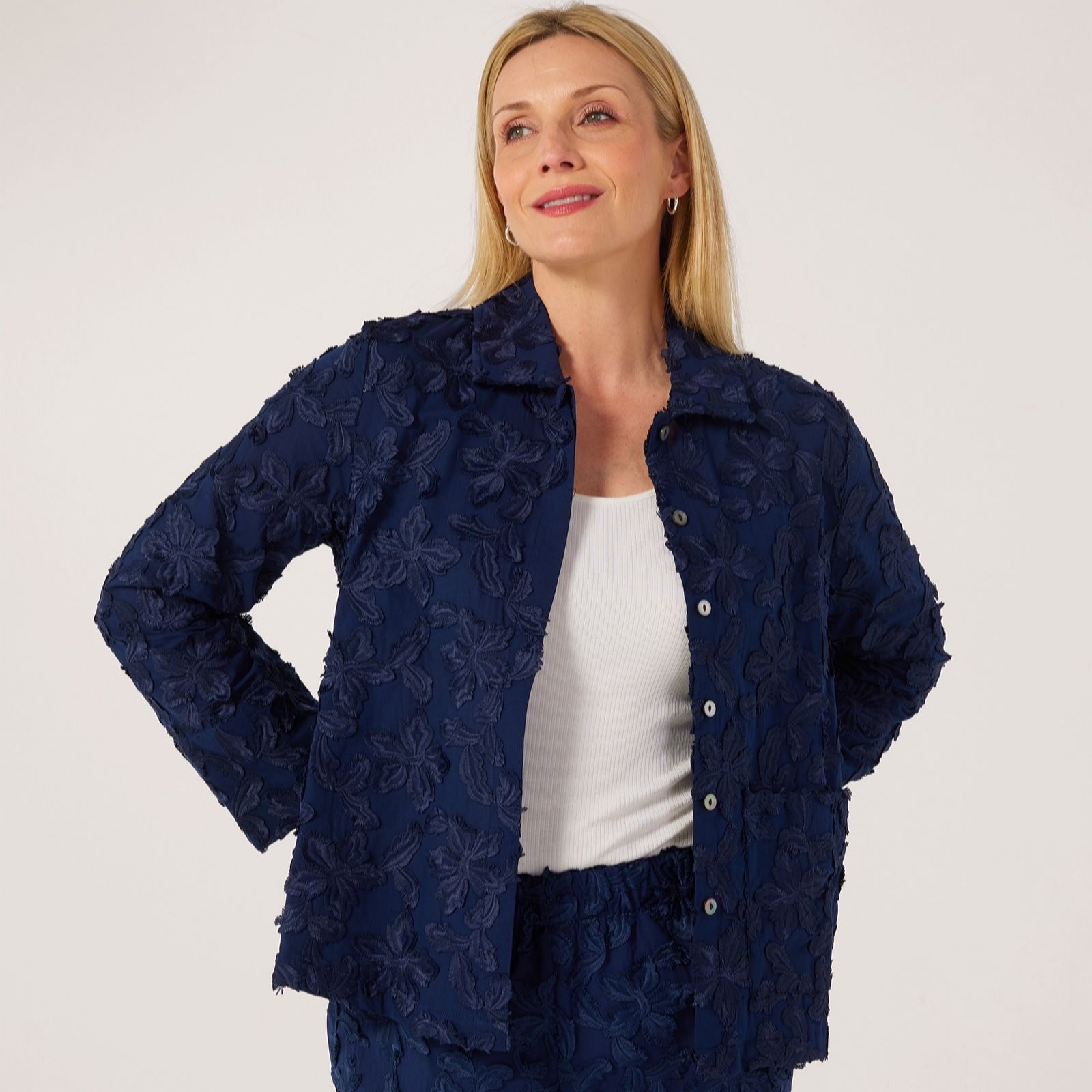 Marlawynne Cloud White Collection Novelty Clip Jacquard Shirt