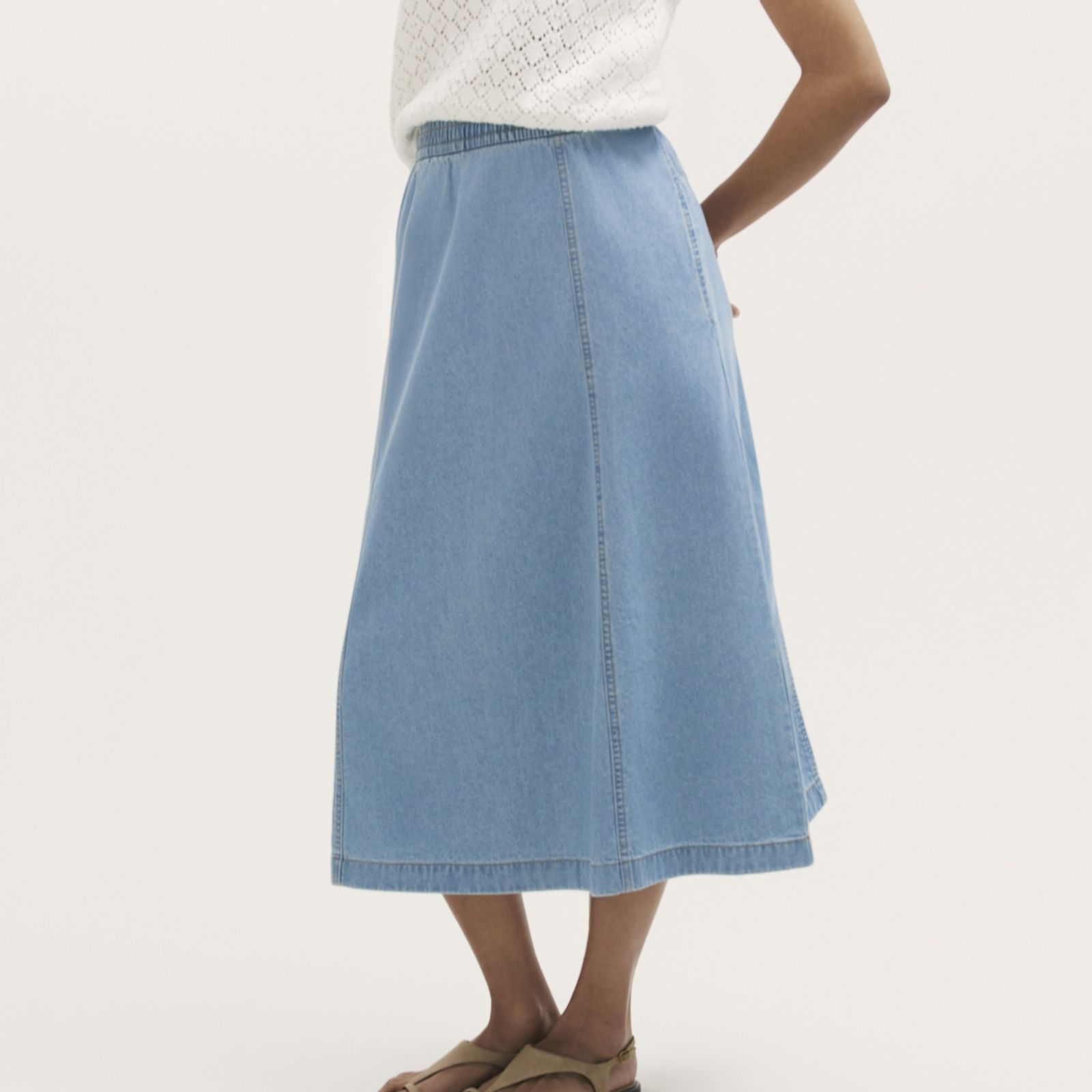 Finery Indigo London Winona Denim Midi Skirt With Stretch Waist