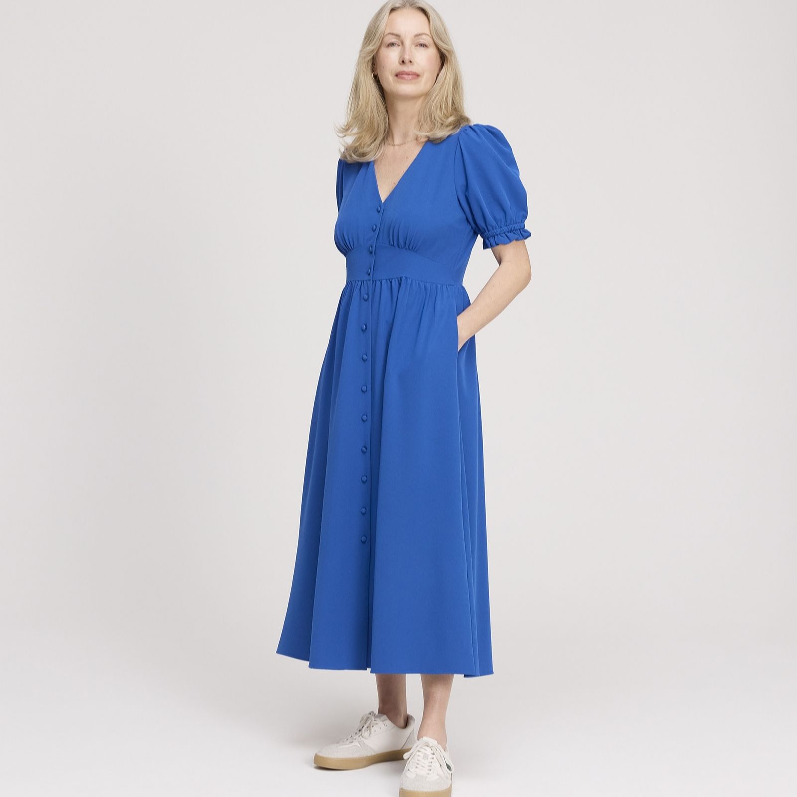 Finery Women's Cobalt London Samantha Crepe Button Through Midi Dress Petite