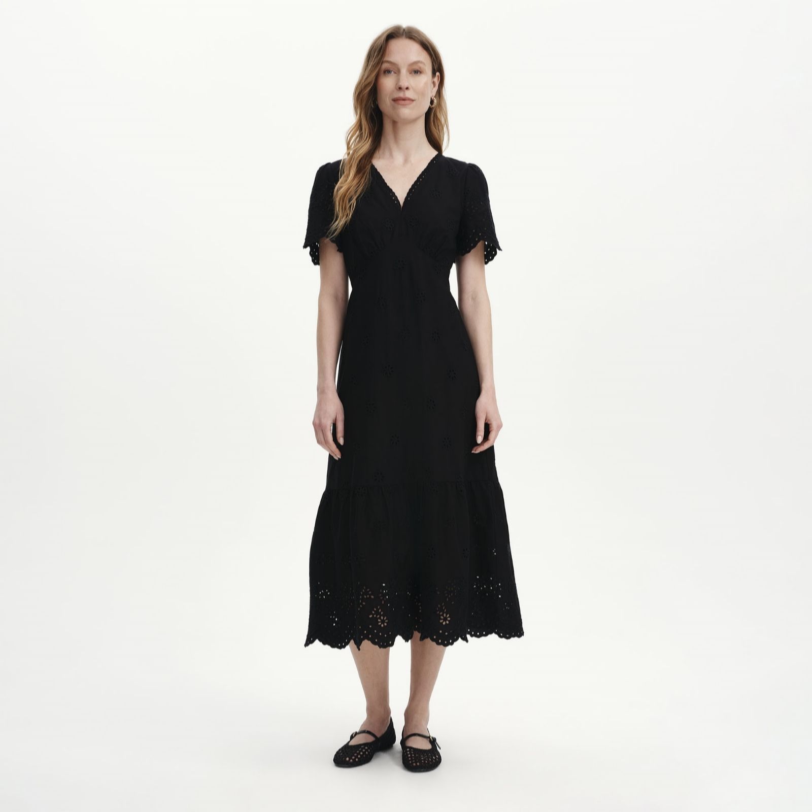 Finery Black London Quinn Cotton Broderie Dress Standard