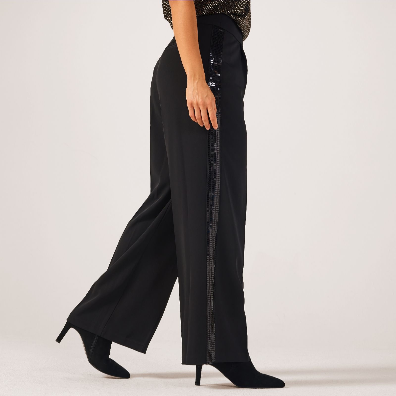 Ruth Langsford Black Wide Leg Trouser Sequin Stripe Standard