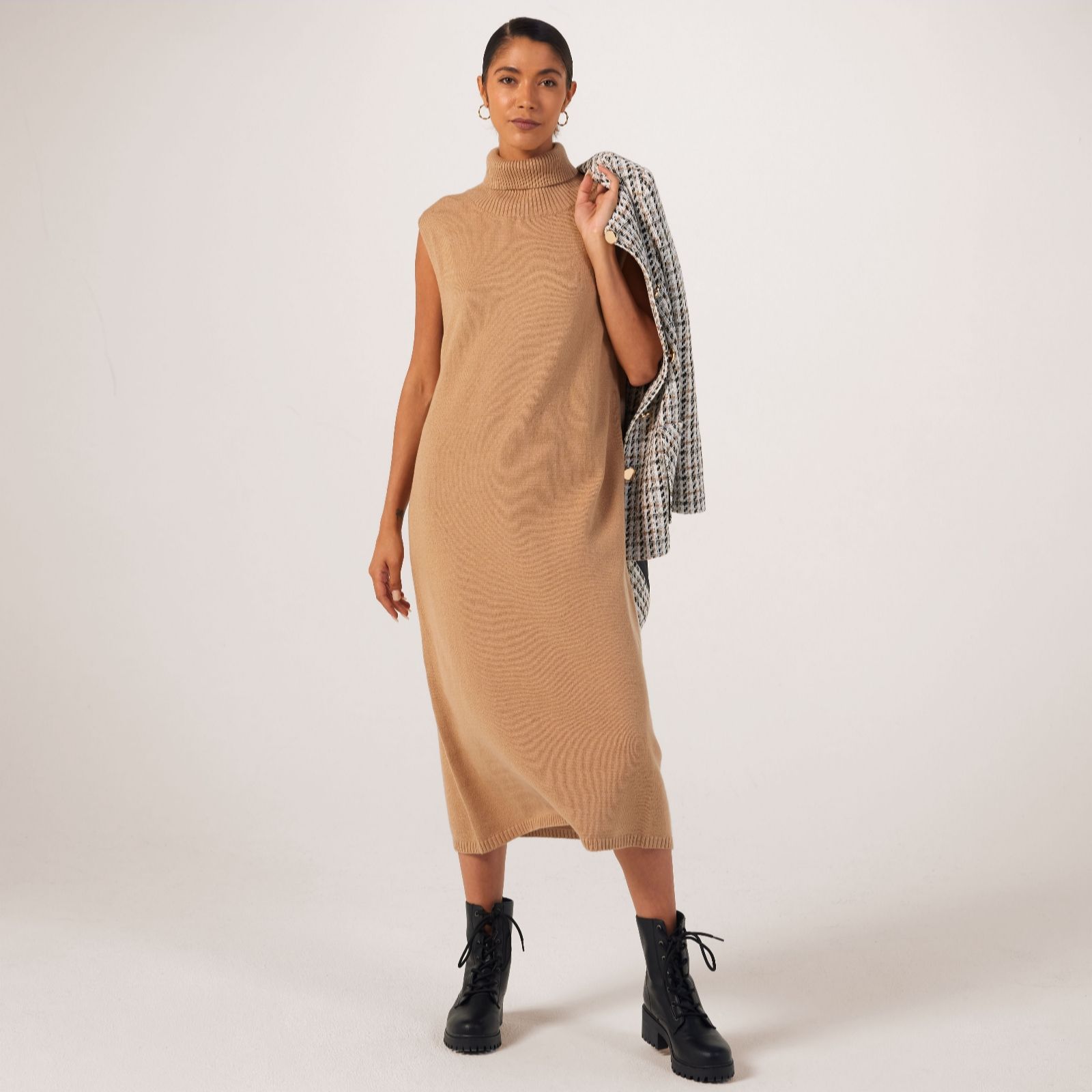 Frank Usher Roll Neck Knitted Midi Tabard Sleeveless Dress