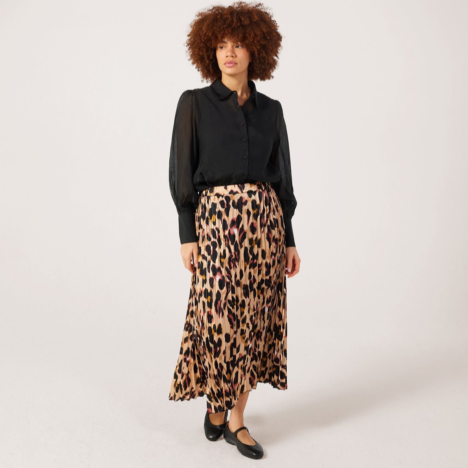 Izabel London Animal Print Pleated Satin Skirt