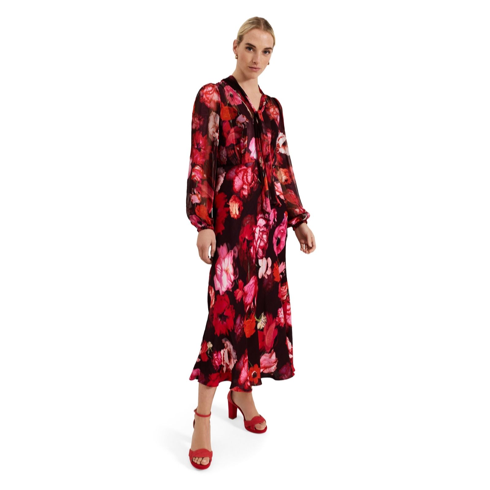 Phase Eight Eleni Floral Tie Neck Midi Dress women's