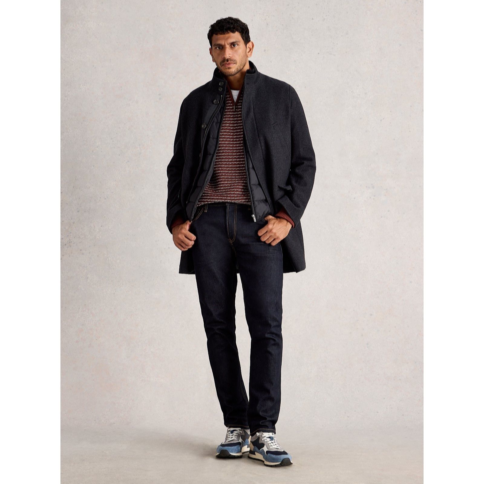White Stuff Men's Wool Funnel Neck Coat With Detachable Gilet