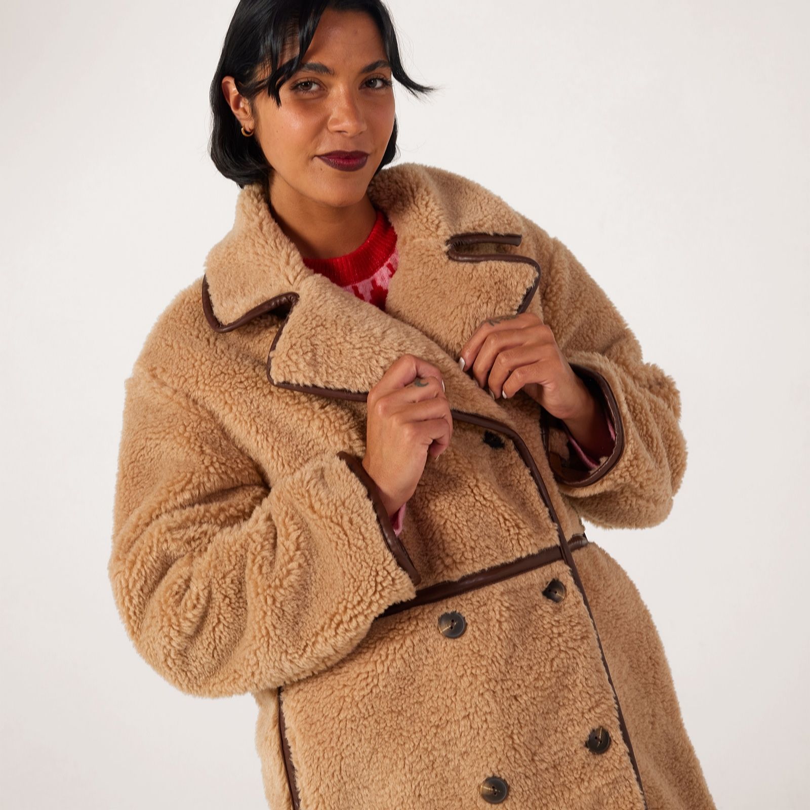 Only Tan Casey Bonded Sherpa Coat