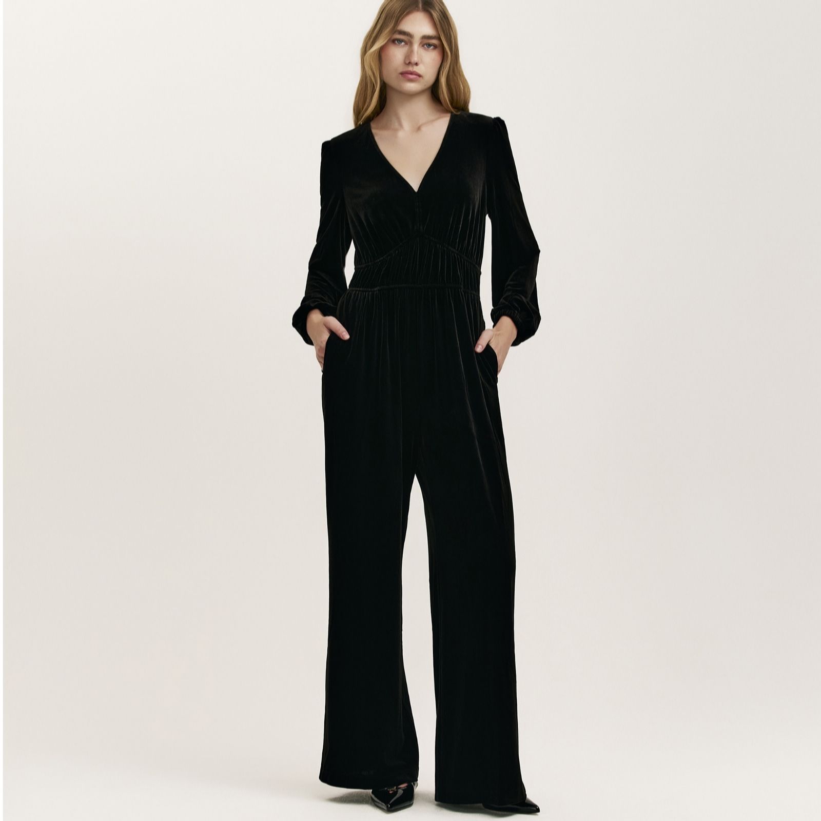 Finery London Anna Stretch Velvet Jumpsuit women's