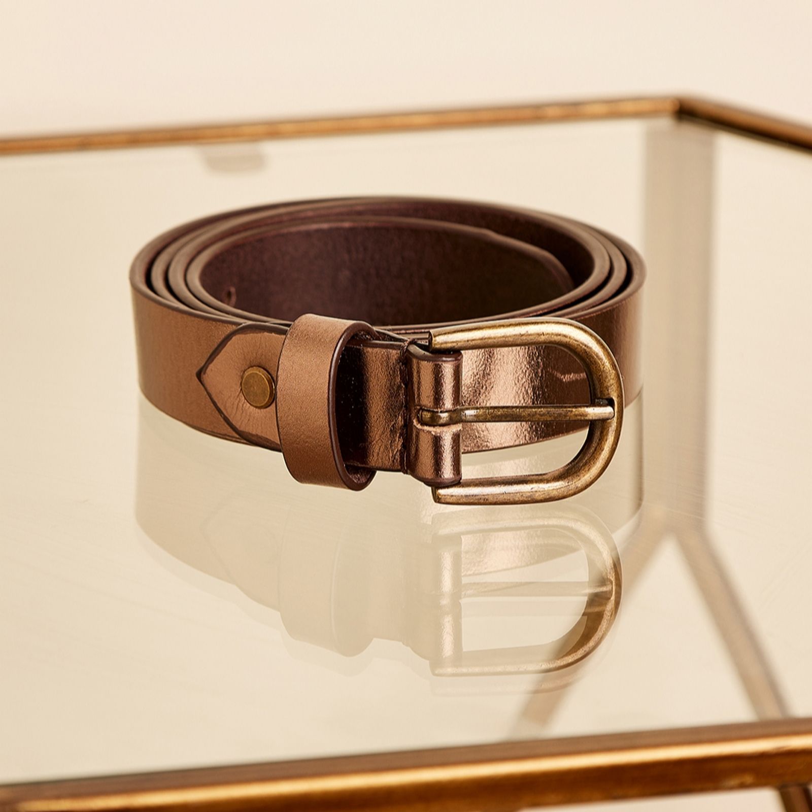 Apricot Thin Leather Buckle Belt women's