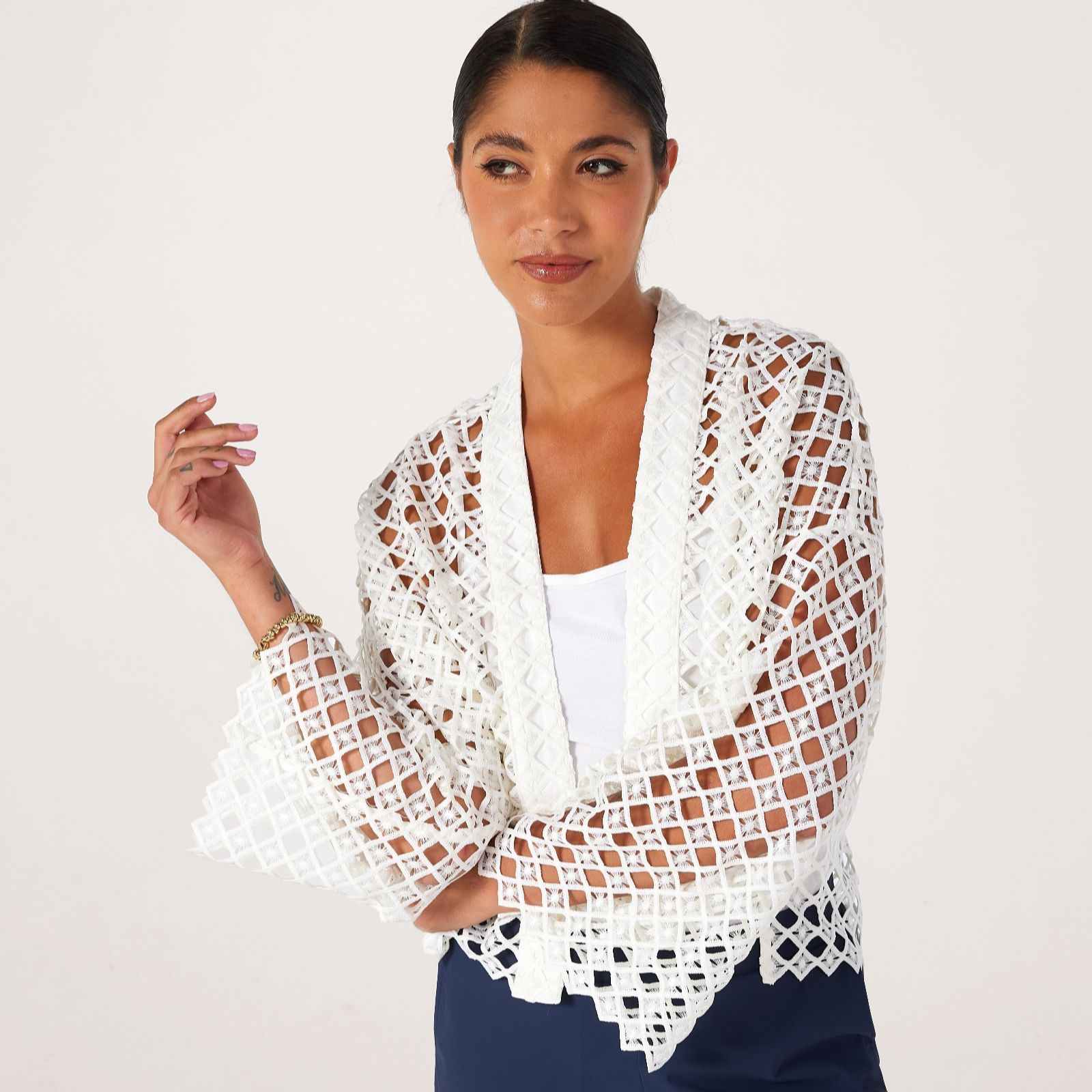 Marlawynne Cloud Bold Lace Kimono Jacket