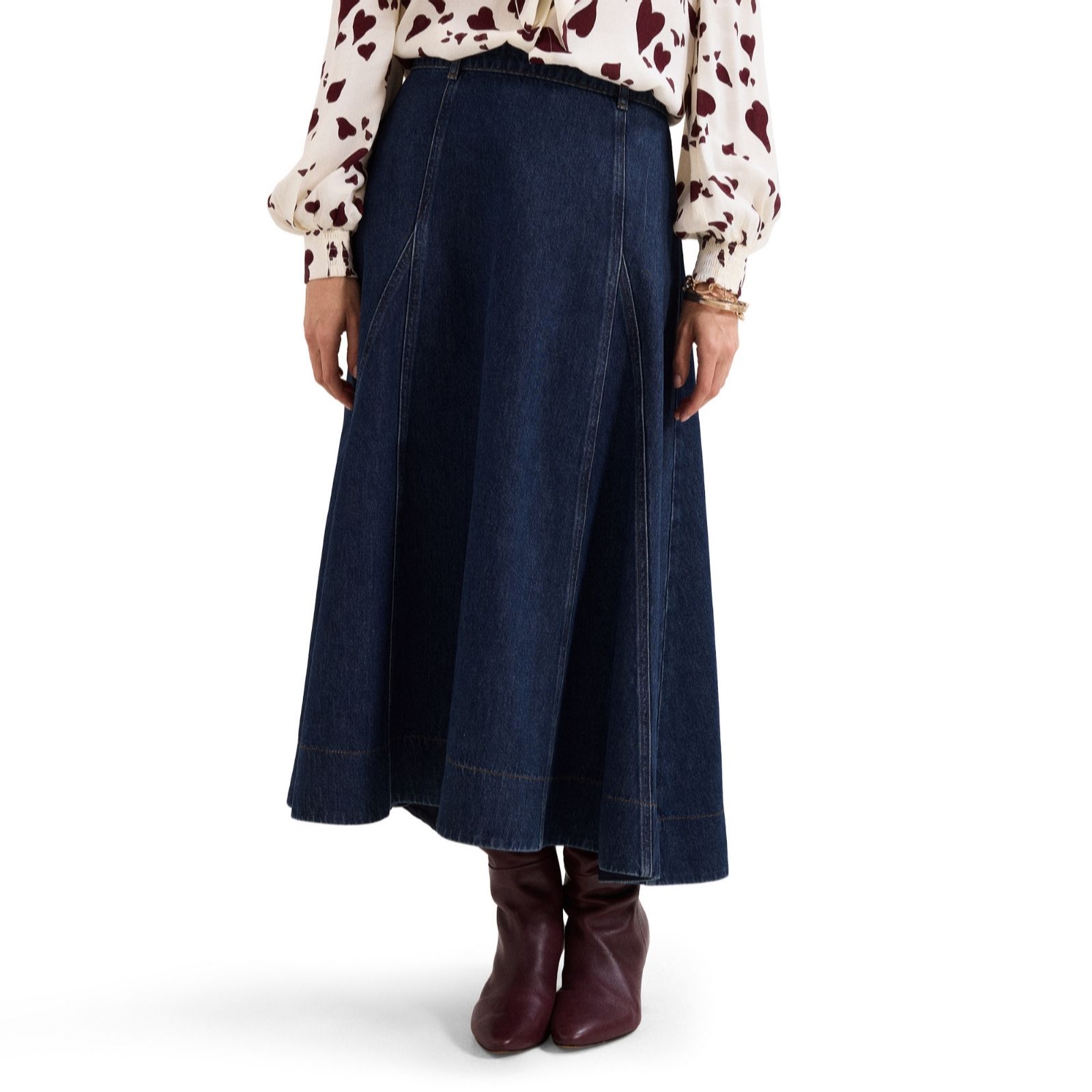Phase Eight Thea Dark Denim Panelled Midi Skirt women's