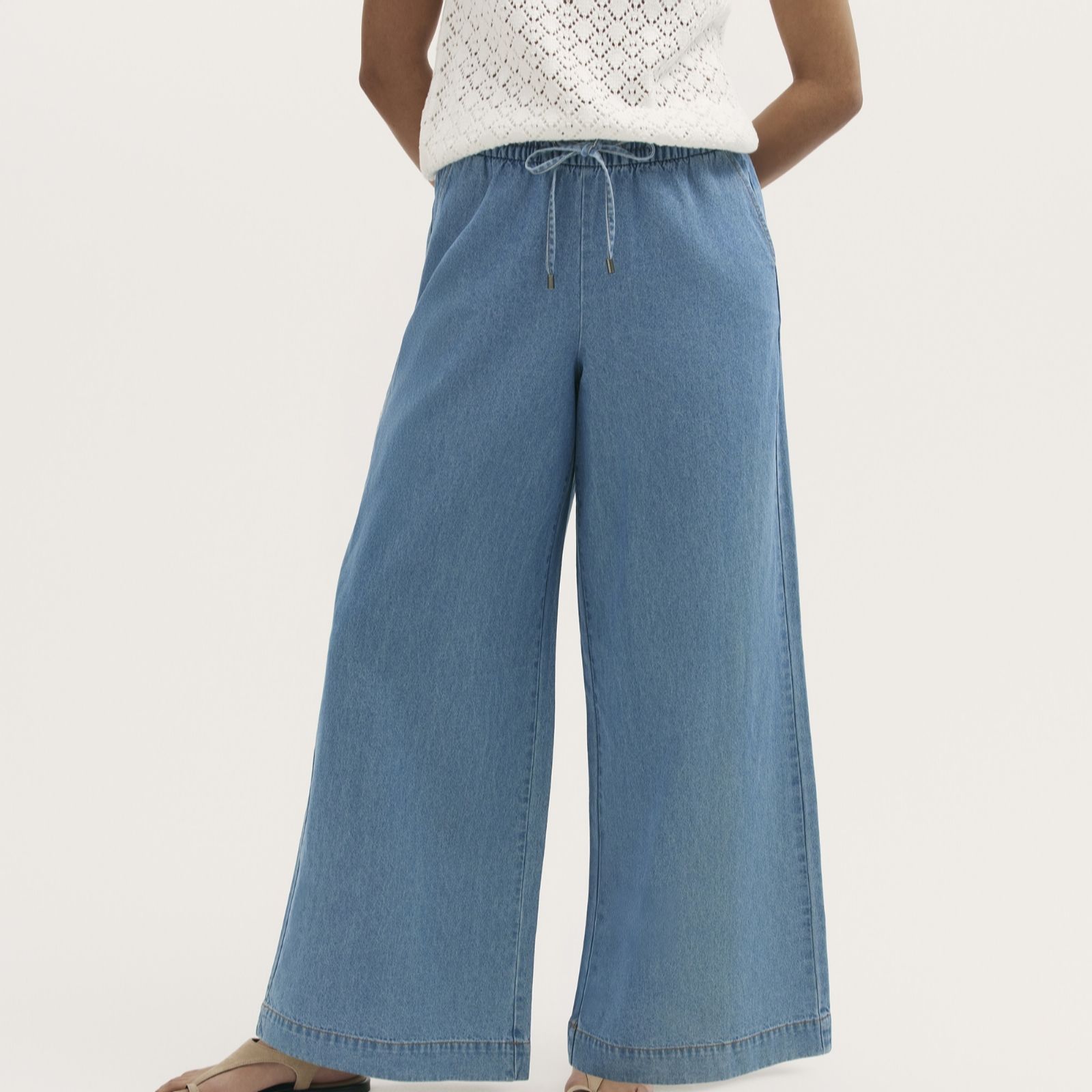 Finery London Dixie Denim Wide Leg Trousers with Drawstring Waist S... women's