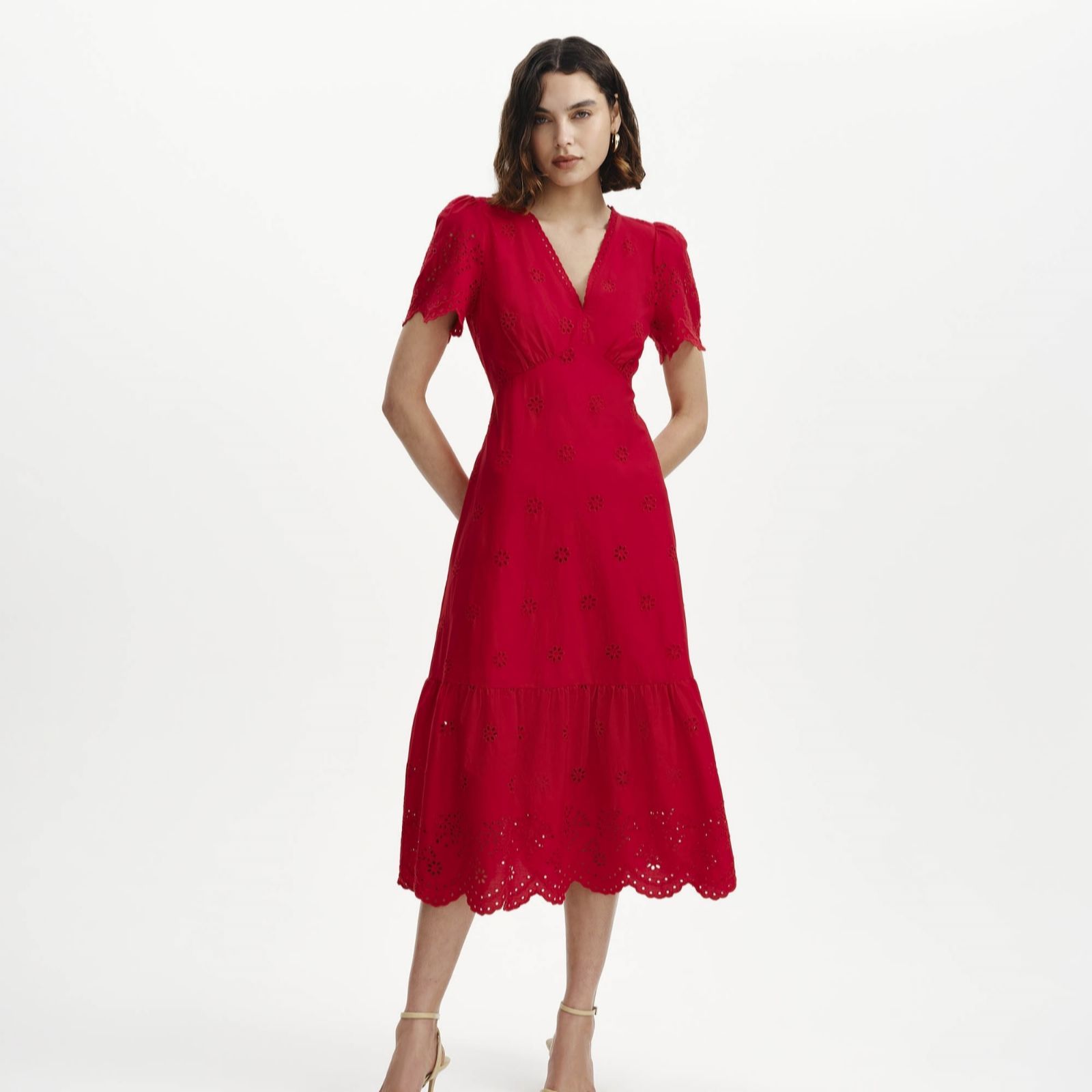 Finery Black London Quinn Cotton Broderie Dress Petite