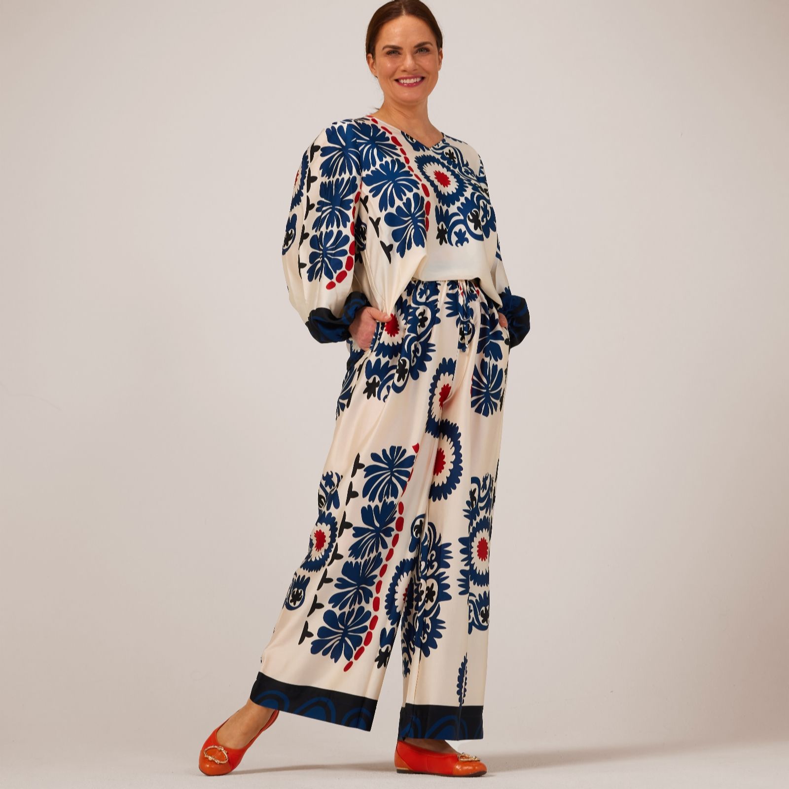 Frank Usher Woven Trousers with Border Print Design