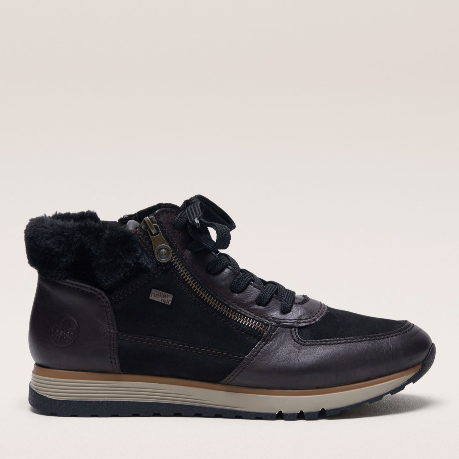 Rieker Black Multi Tex Zip Lace Up Trainer