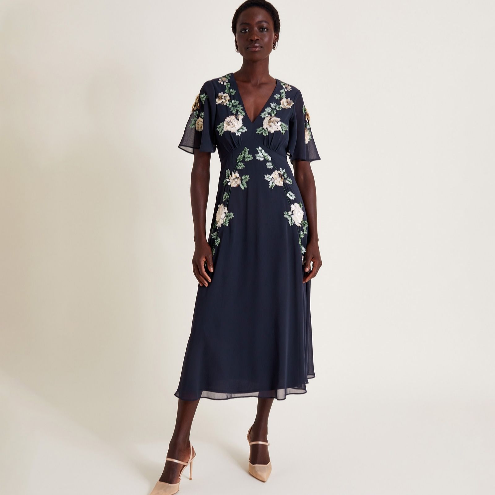 Monsoon Cora Floral Embroidered Tea Dress