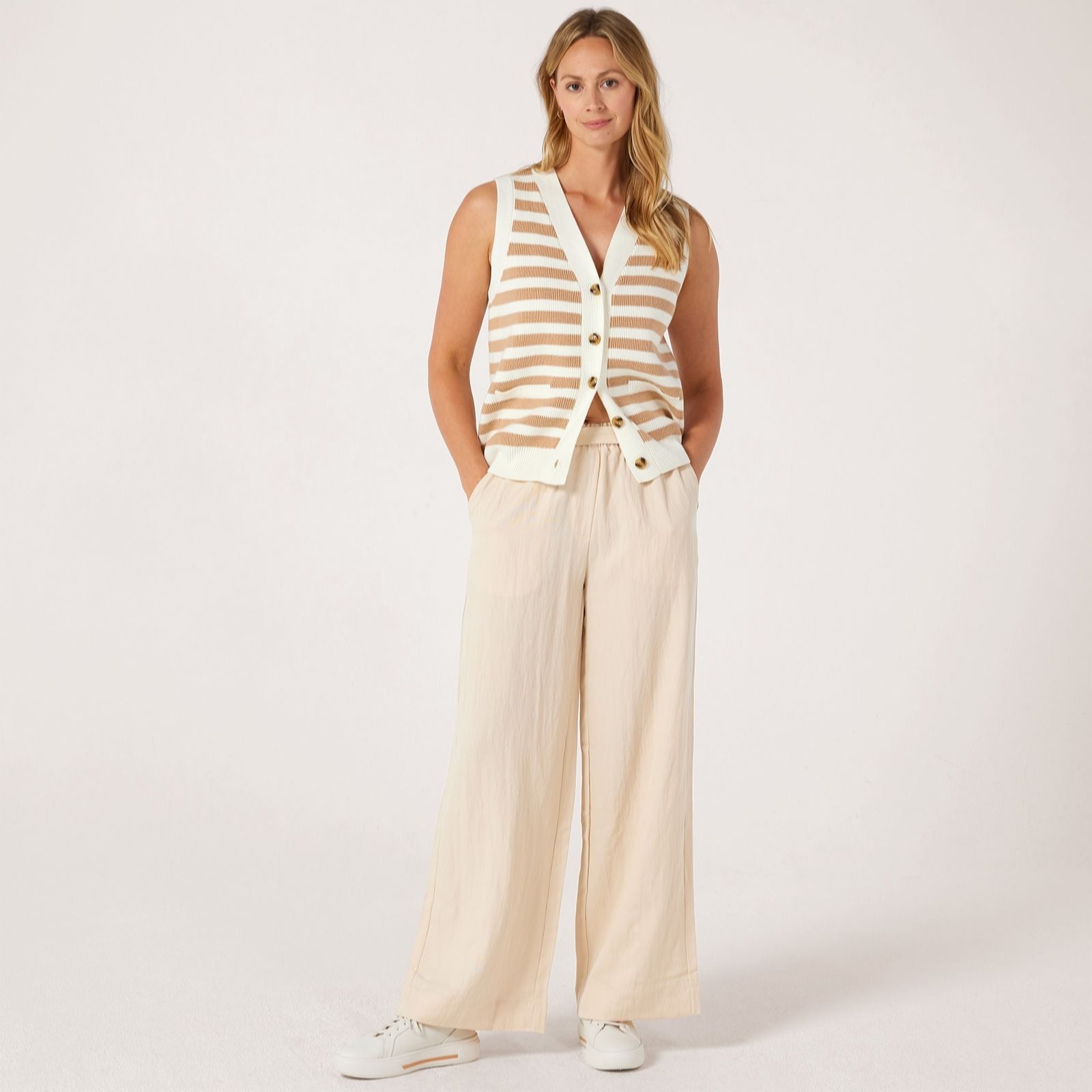Marlawynne Bark Collection Crinkle Twill Wide Leg Trousers