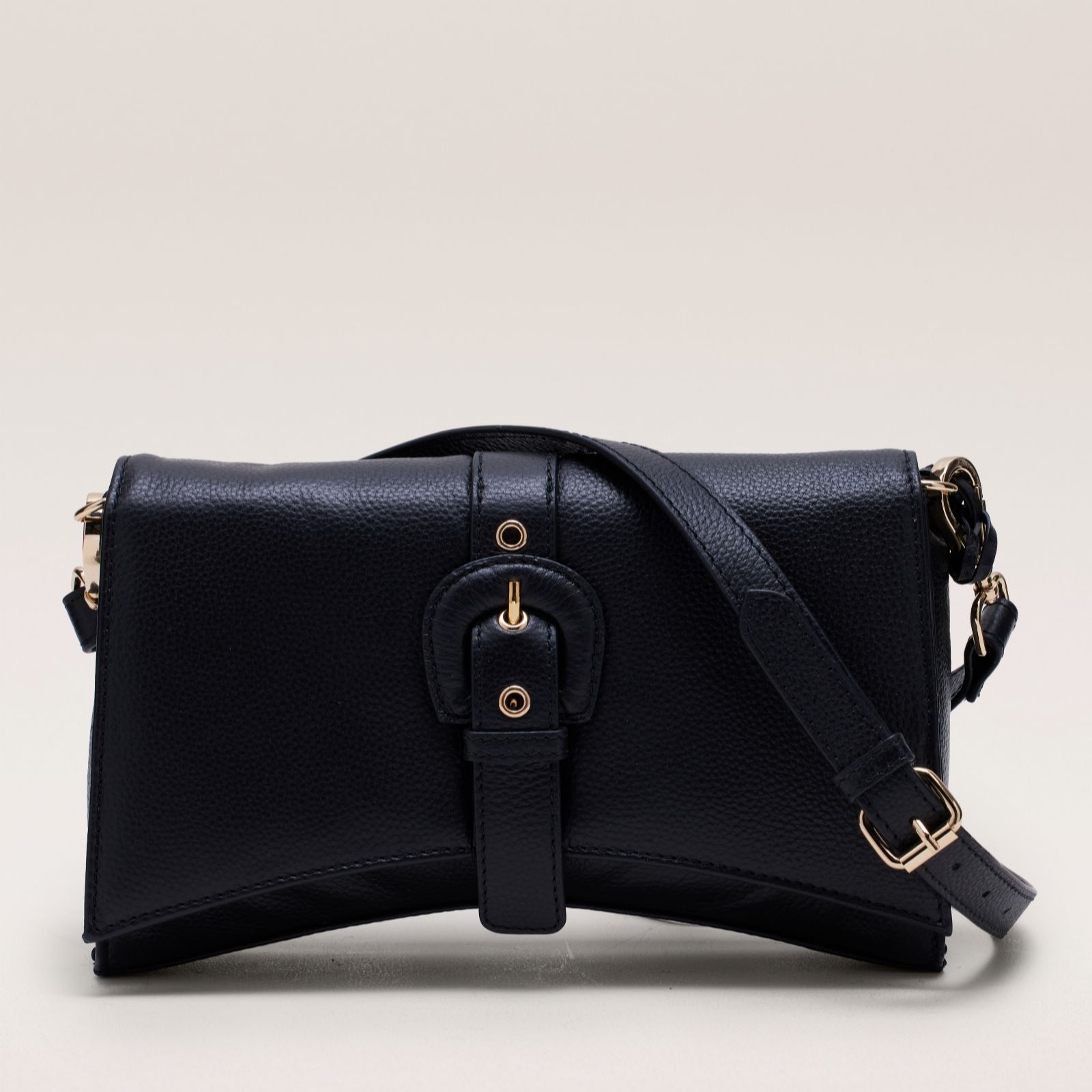 Ashwood Women's Black Leather Cross-Body Bag With Buckle Detail