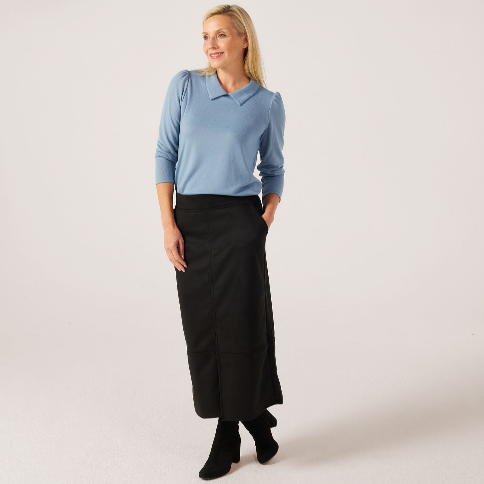Kim & Co Denim Blue Soft Touch Long Sleeve Collar Top