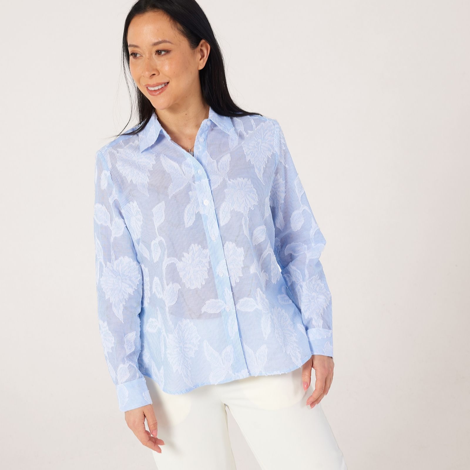 Masai Copenhagen Blue Imma 100% Cotton Jacquard Detail Shirt