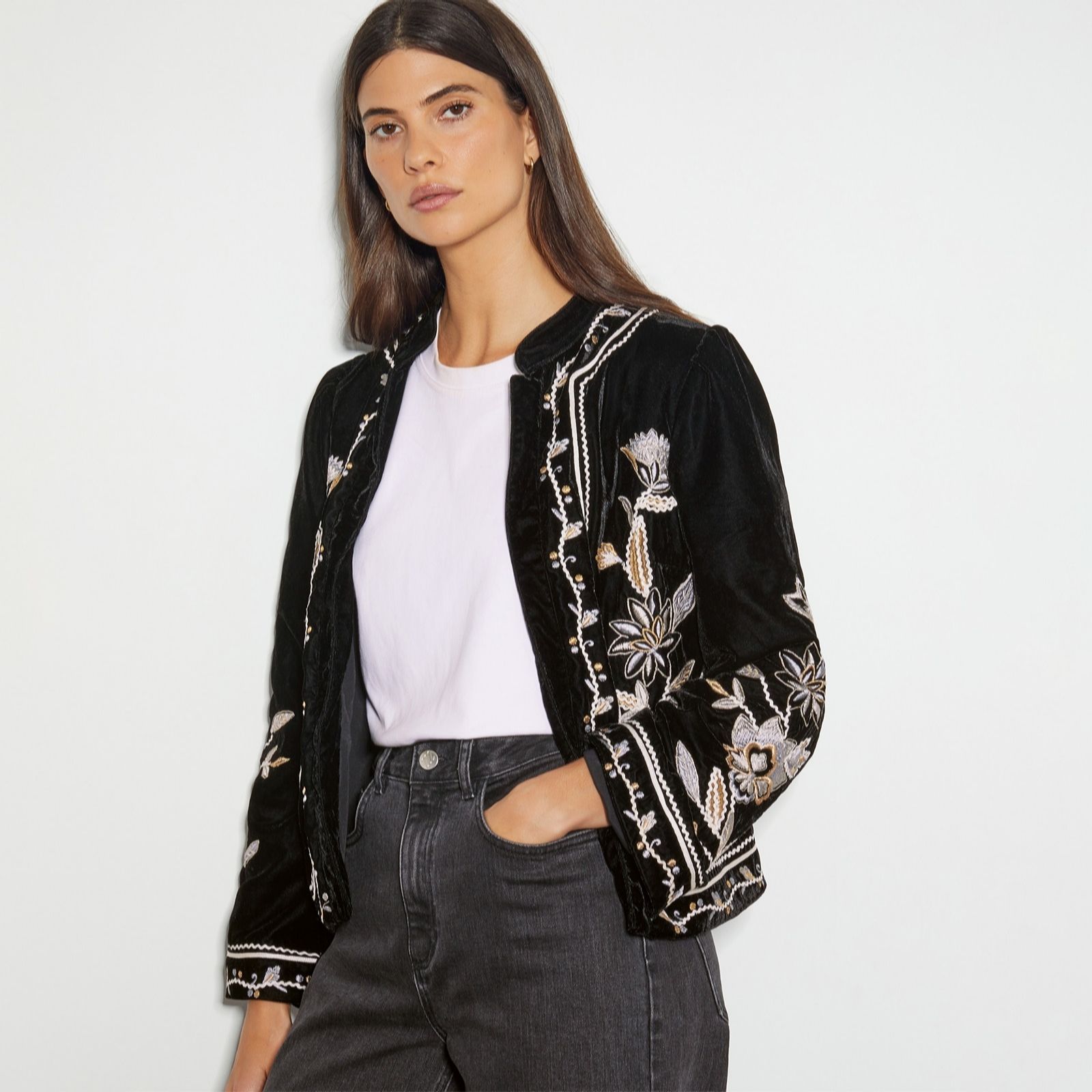 Monsoon Phoebe Embellished Floral Velvet Jacket