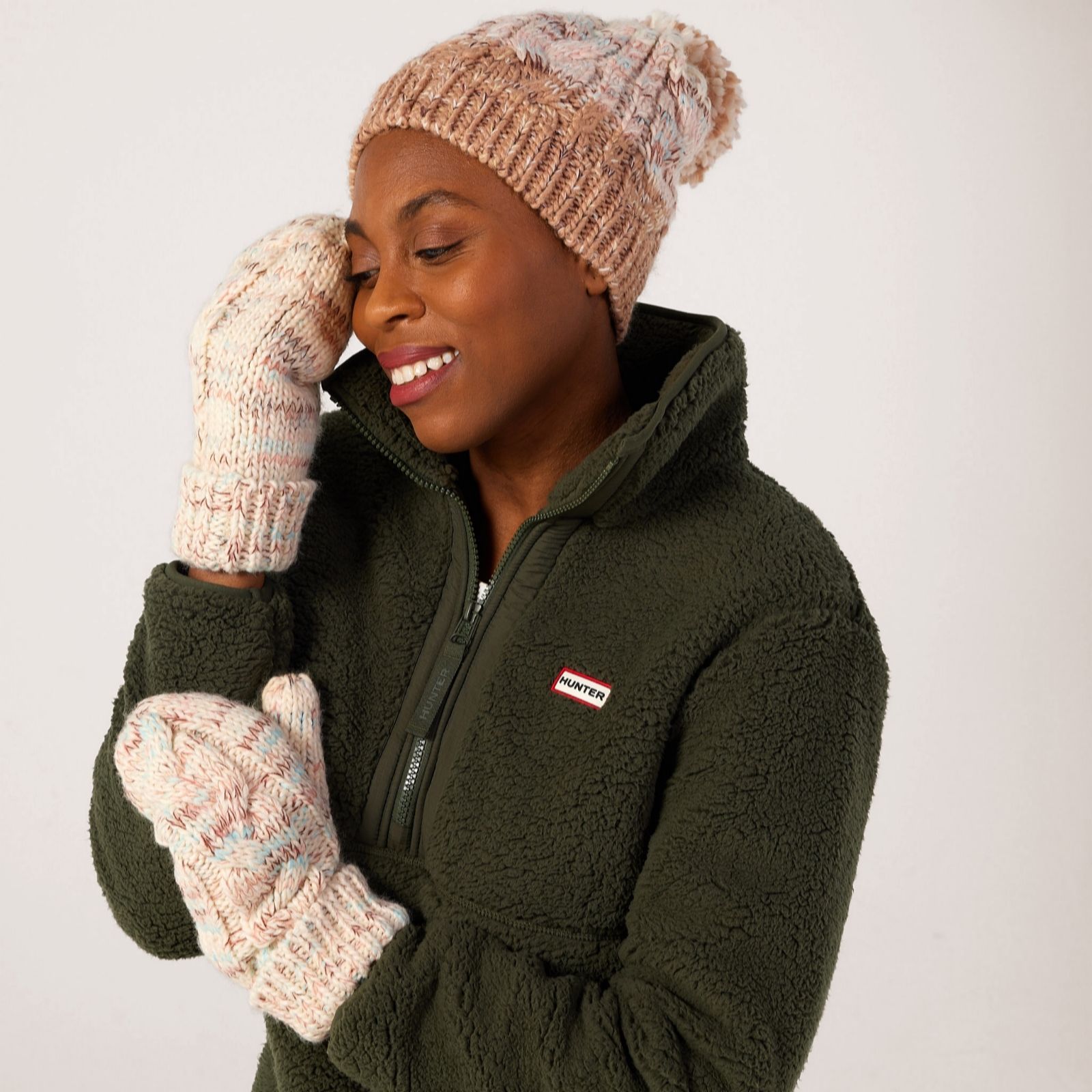 Muk Luks Colorblock Stripe Cable Beanie & Mitten Set women's