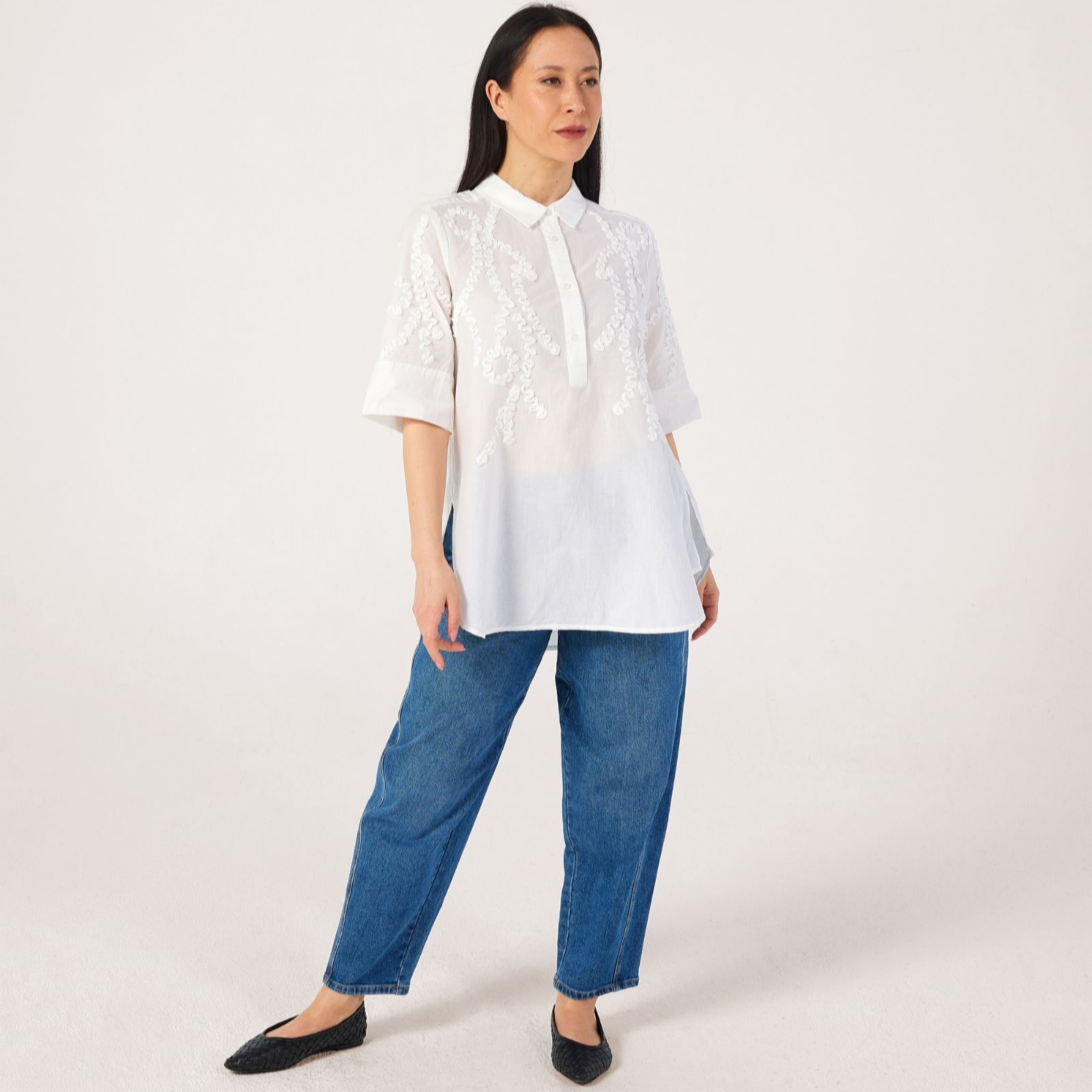 Masai Copenhagen Blue Ginovelle 100% Cotton Bias Cut Embroidered Top