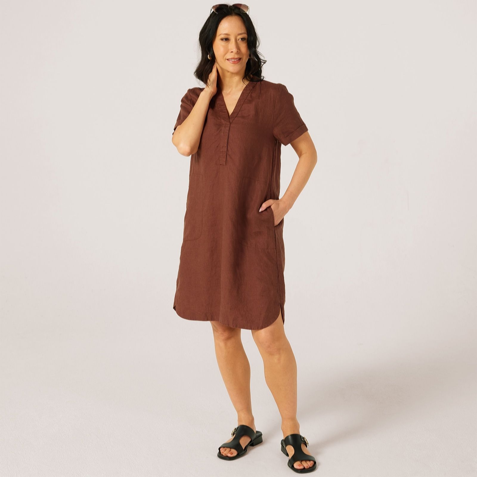 Masai Copenhagen Chocolate Nareela 100% Linen Short Sleeve Dress