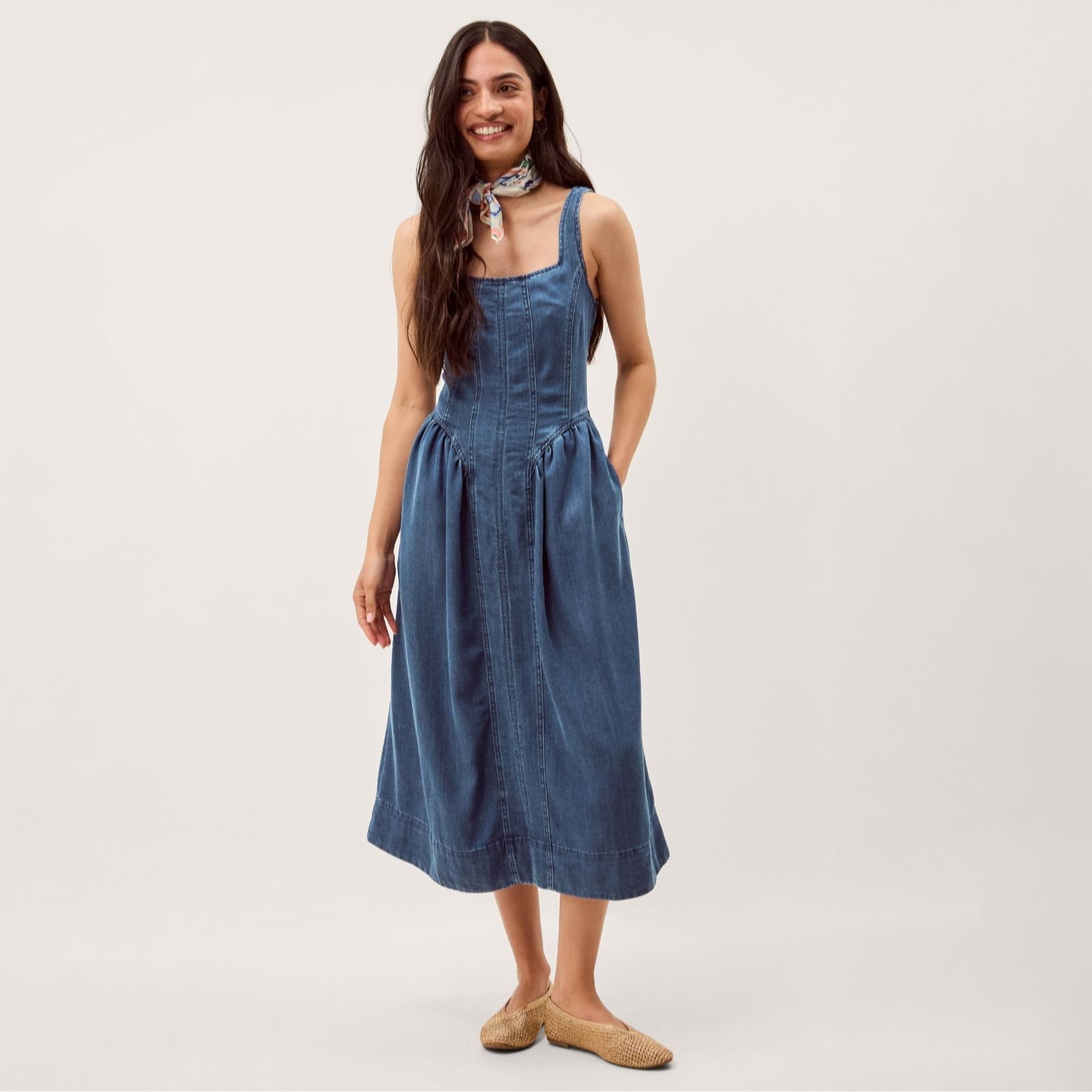Monsoon Women's Denim Blue Delia Corset Dress